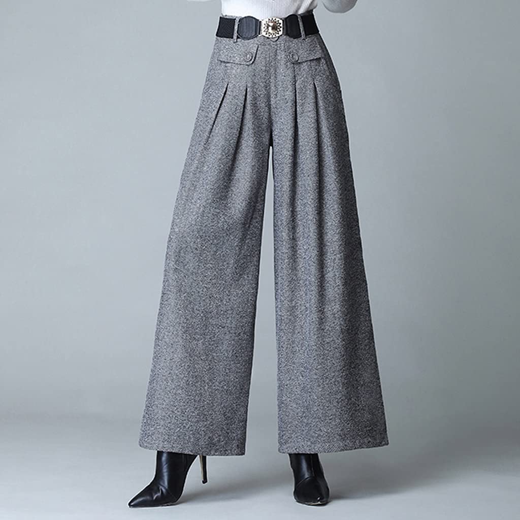 Women's High Waist Wool Wide Leg Pants - Autumn Winter Solid Pleated Casual Skirt Pants (Medium, Color B) | Perfect for Office, Travel & Everyday Wear