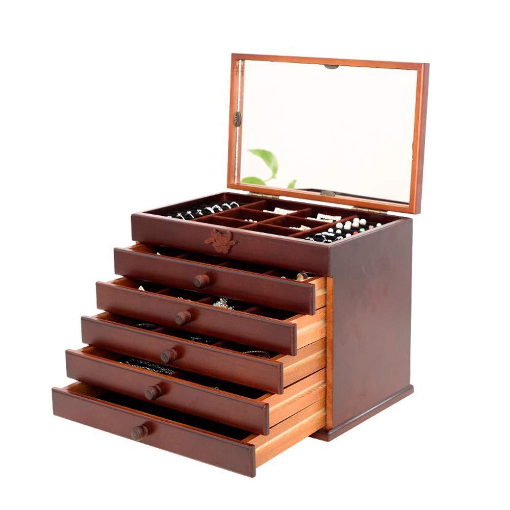 Elegant 5-Drawer Jewelry Box with Mirror for Women - Necklace, Earrings & Ring Organizer - Perfect Gift for Birthdays, Anniversaries & Home Decor