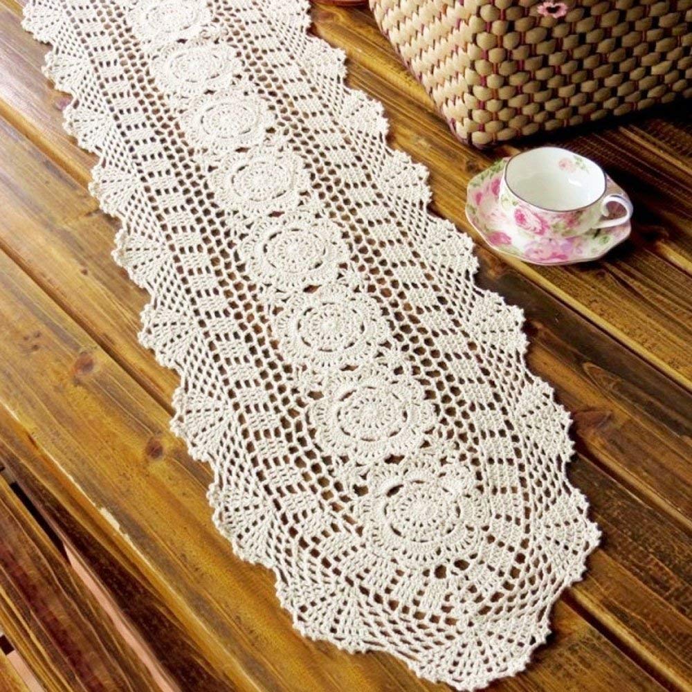 KEPSWET 100% Cotton Handmade Crochet Lace Oval Table Runner - 12x72 Inch - Elegant Dining Table Decor for Weddings, Coffee Tables & Home Decor