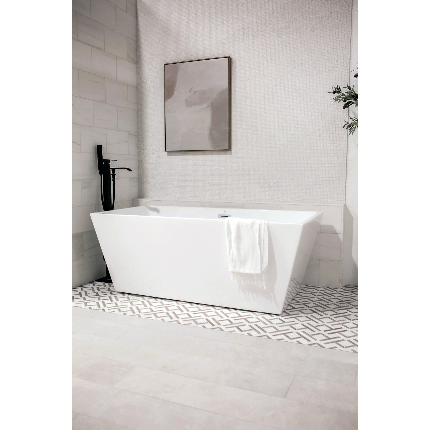 Aqua Eden 59-Inch Freestanding Acrylic Bathtub - Rectangular Double-Ended Soaking Tub with Drain, Glossy White for Luxury Bathroom & Spa Relaxation