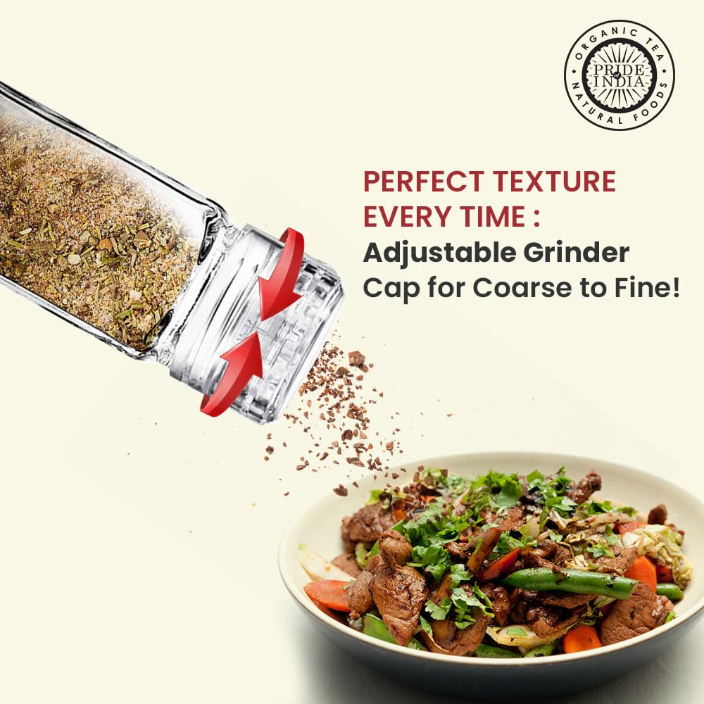 Premium 6-Pack Small Clear Square Glass Spice Jars with Adjustable Grinder Lids | Airtight Kitchen Storage for Herbs, Spices & Seasonings | Perfect for Cooking, Baking & Meal Prep