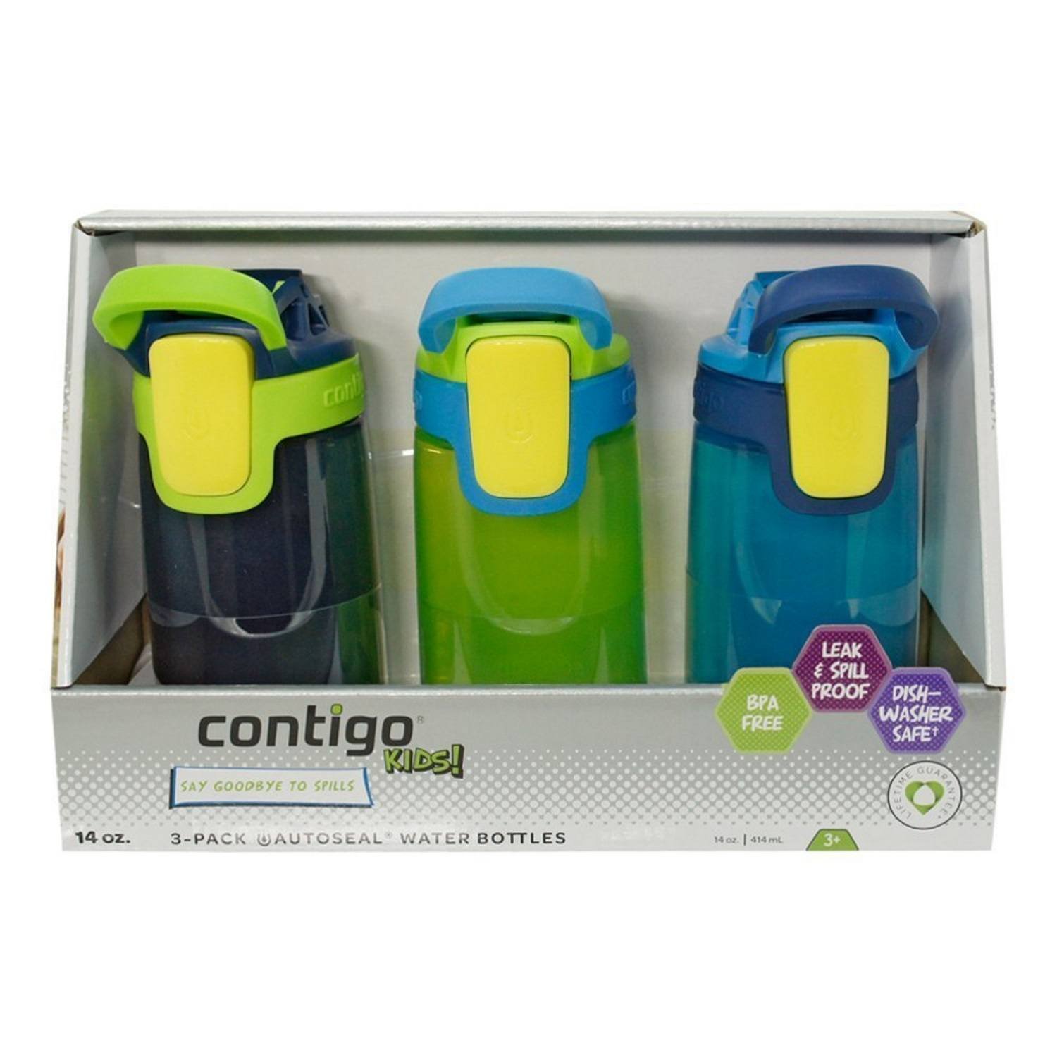 Contigo Kids Autoseal Gizmo 14oz Water Bottle - Leak Proof Stainless Steel Insulated Tumbler for School, Travel & Outdoor Activities (Nautical/School Boy/Granny Smith)