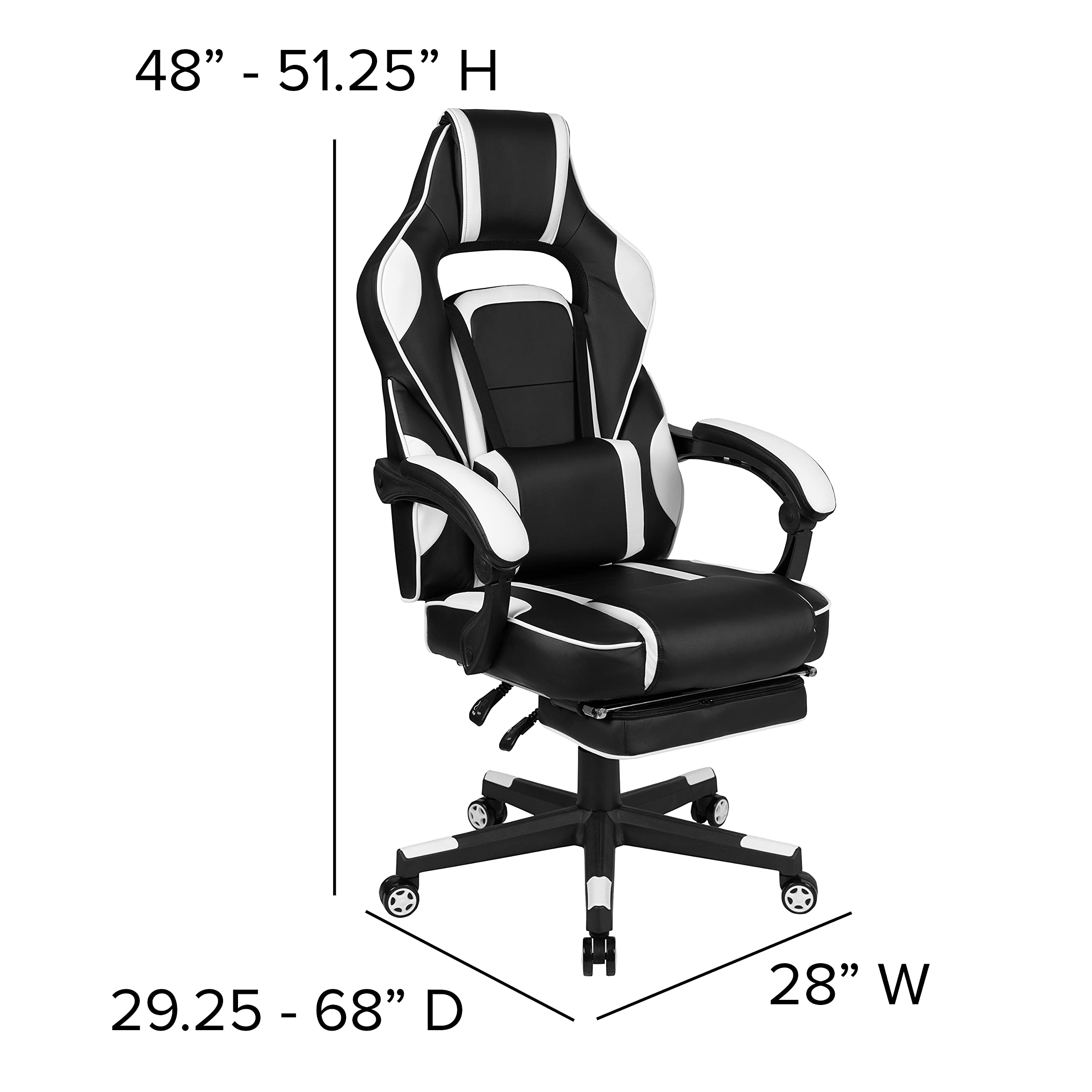 Premium Black Gaming Desk with Cup Holder, Headphone Hook & Monitor Stand | Ergonomic White Gaming Chair with Reclining Back, Adjustable Arms & Footrest - Perfect for PC Gaming, Streaming & Home Office Setup
