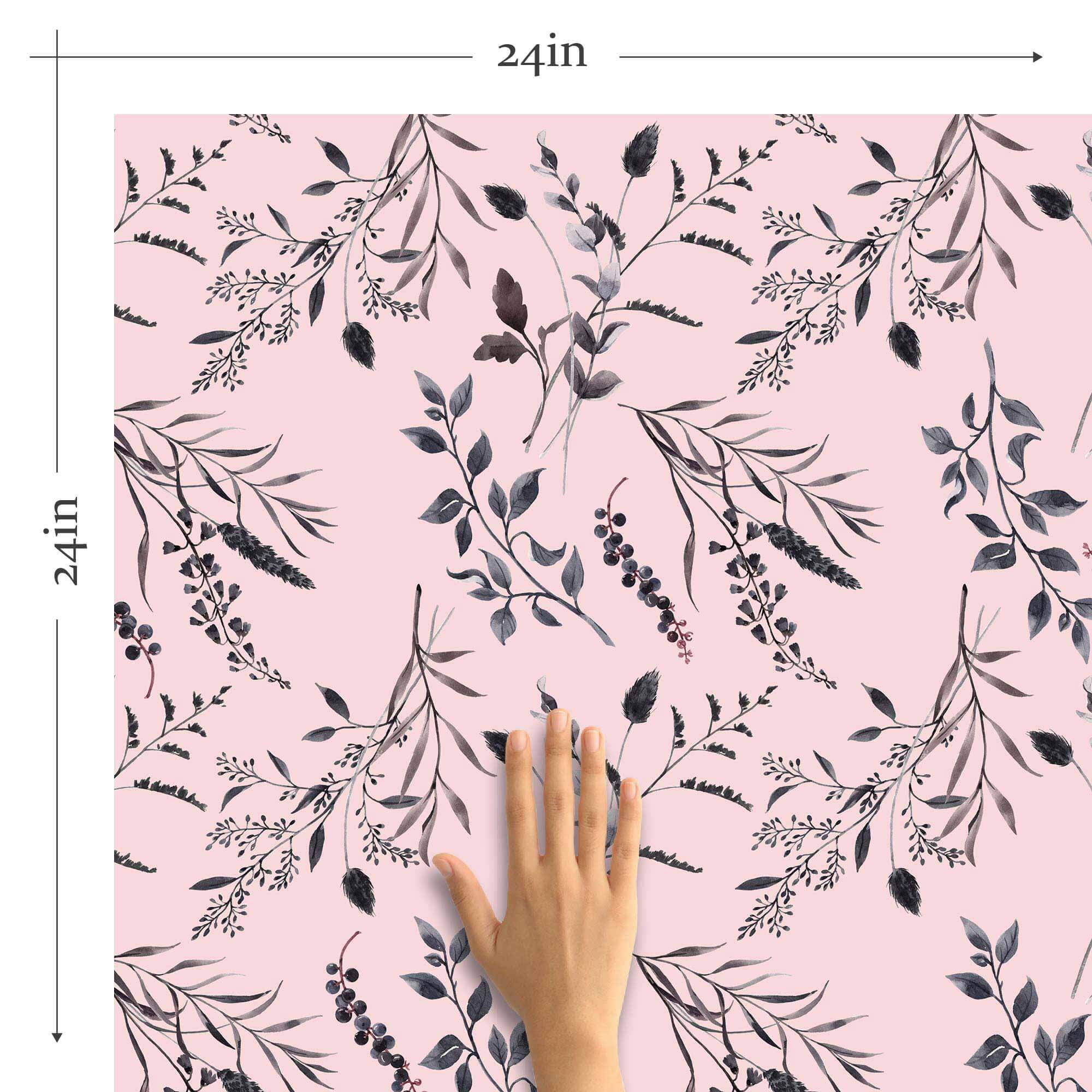 Pink Leaves Peel and Stick Removable Wallpaper 9814 - Self-Adhesive Decorative Wall Covering for Bedroom, Nursery, Living Room & Office Decor