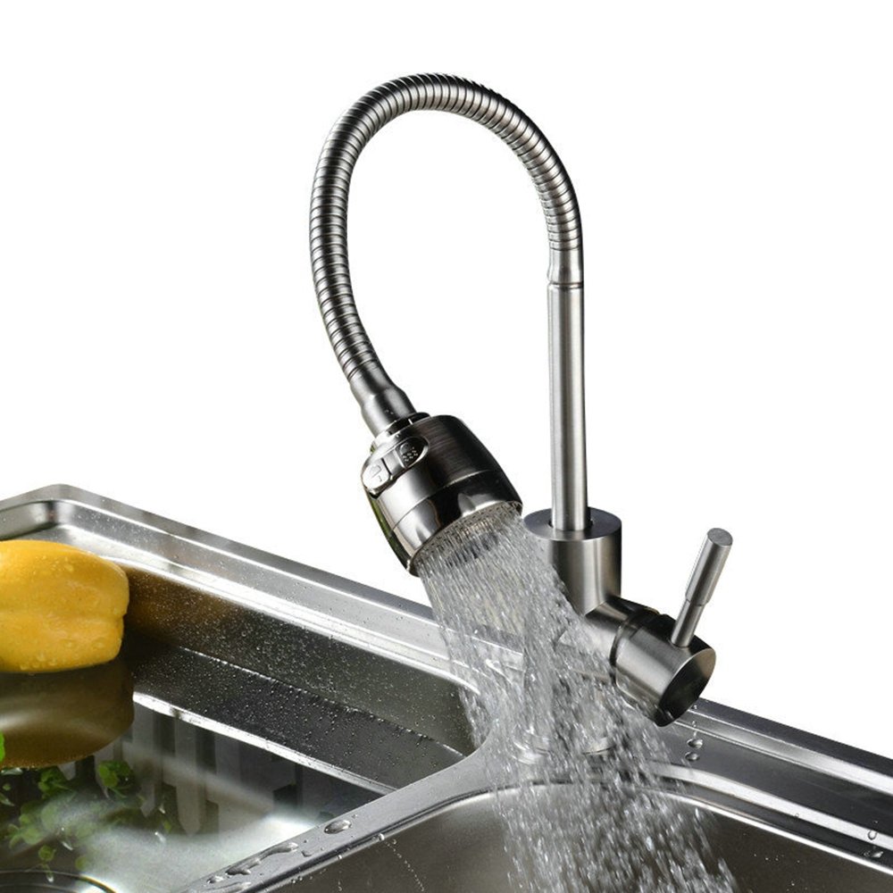 Stainless Steel 360° Swivel Dual Spout Kitchen Sink Faucet - Single Hole Mixer Tap for Modern Home & Restaurant Use