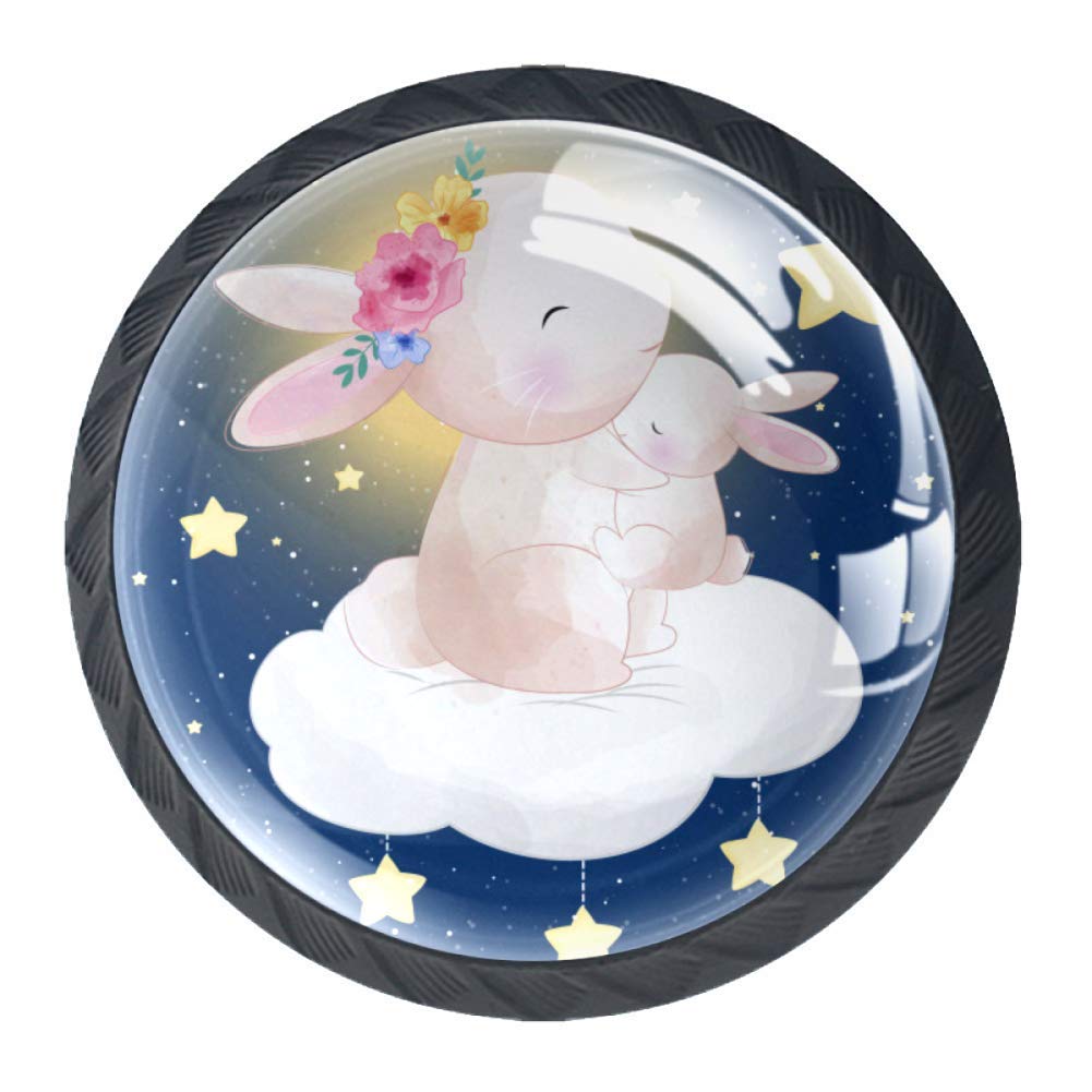Mommy Baby Bunny Glass Drawer Knobs - 30MM (4 Pcs) - Cute Cabinet Pull Handles for Kitchen, Nursery & Kids Room Decor - Durable Home Improvement Hardware for Drawers & Cupboards