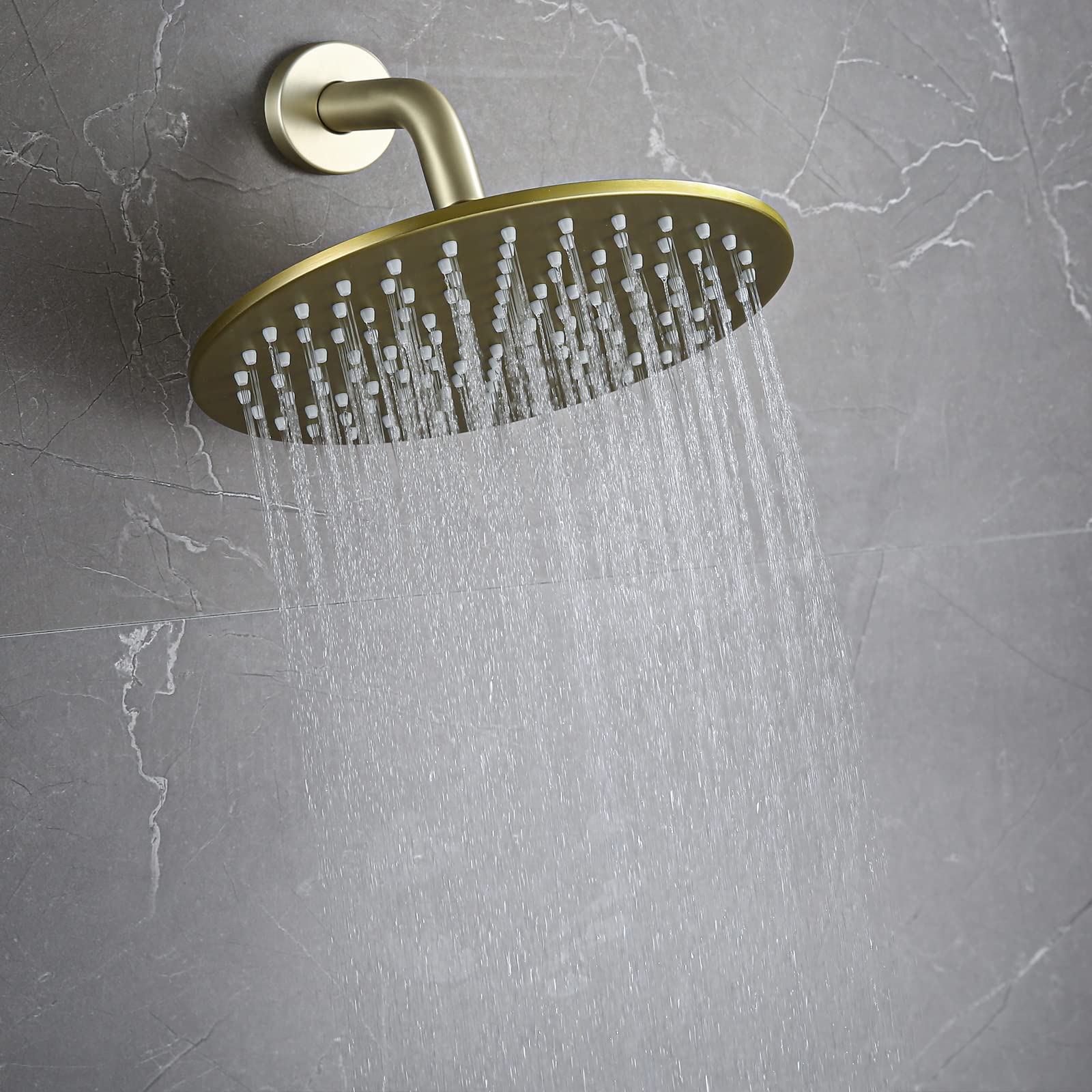 10 Inch Brushed Gold Rain Shower Head - High Pressure Stainless Steel Waterfall Showerhead with Full Body Coverage - Perfect for Luxurious Spa-like Bathroom Experience