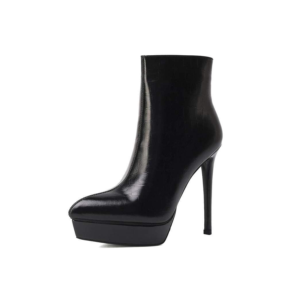 TinaCus Women's Genuine Leather Handmade Platform Pointed Toe Side Zip High Heel Ankle Boots - Sexy Stiletto Heels for Night Out, Party & Evening Wear