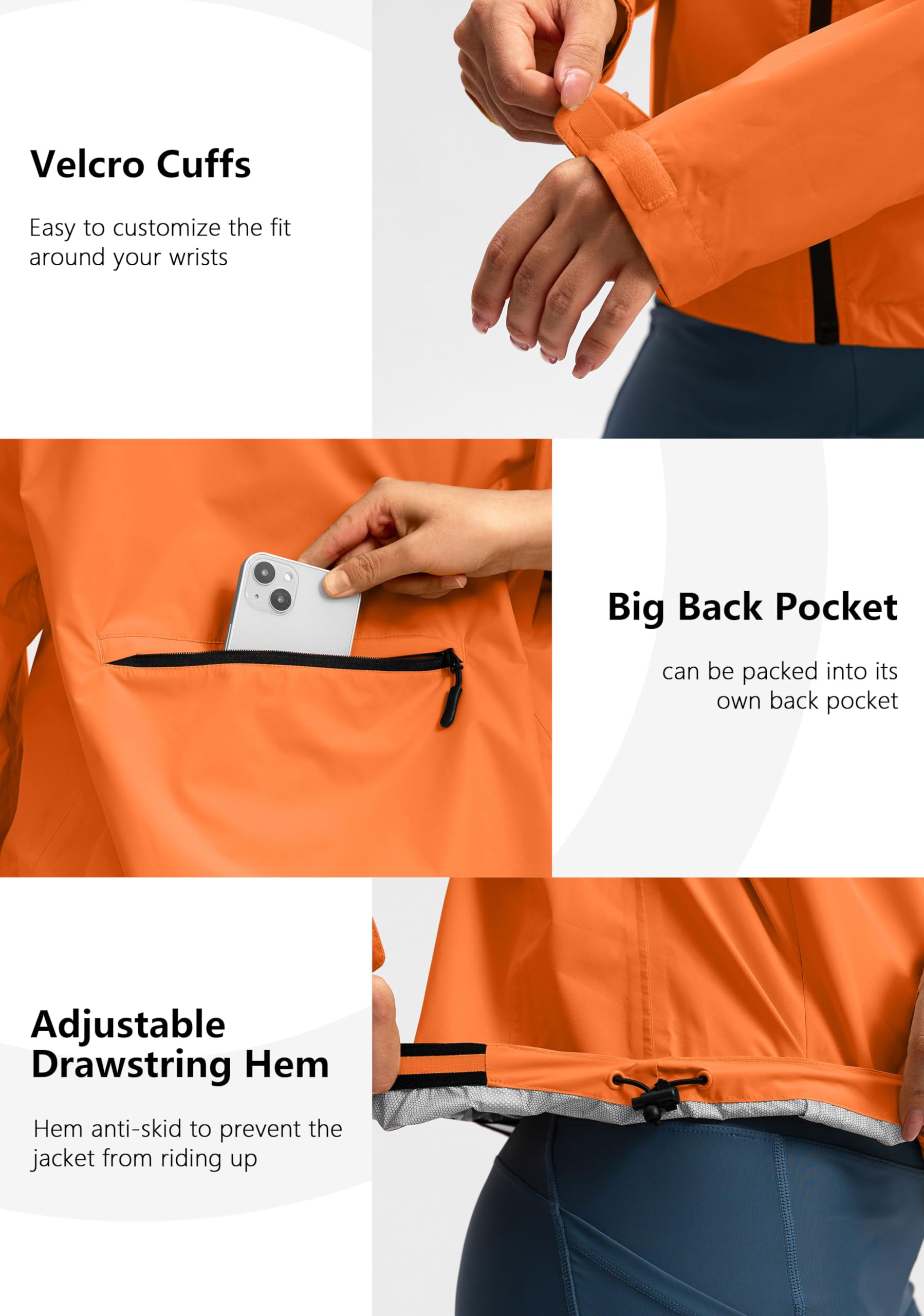 Bikewa Women's Waterproof Cycling Rain Jacket - Lightweight Windproof Reflective Running Windbreaker with Hood - Packable for Outdoor Sports, Commuting & Rainy Day Activities