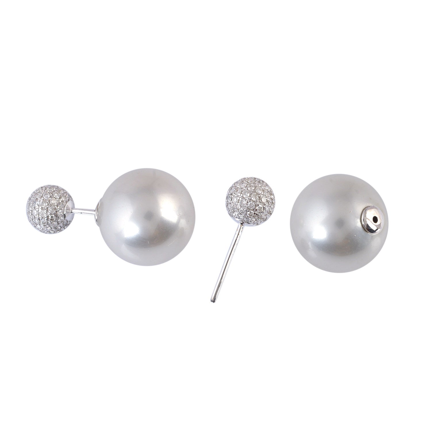 18K White Gold Ball Cut Pearl June Birthstone Pave Diamond Tunnel Earrings for Women - Elegant Bridal, Wedding, Anniversary & Party Jewelry Gift