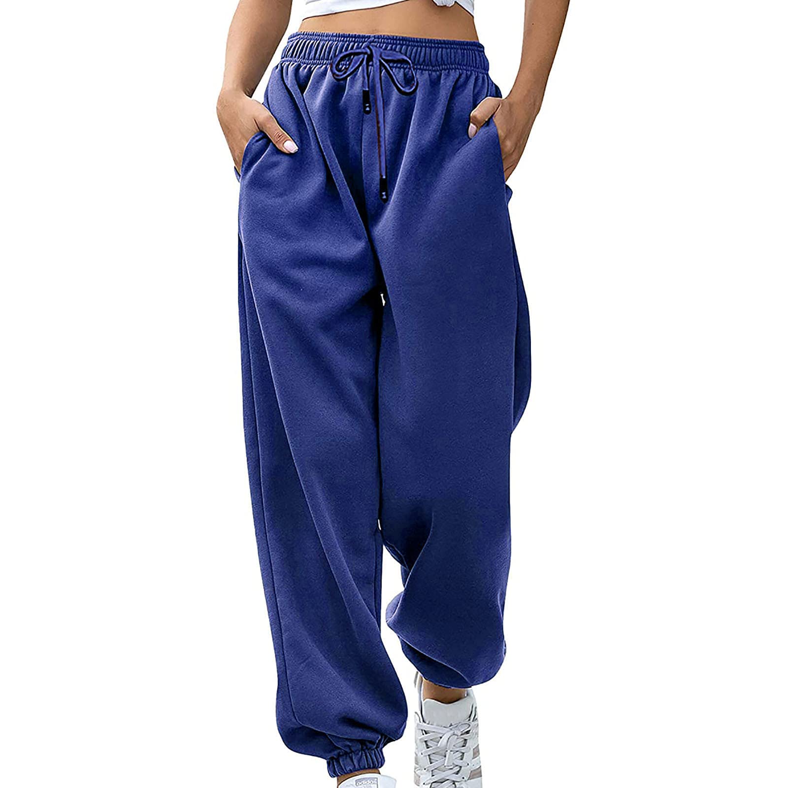 Bidobibo Women's High Waisted Sweatpants - Black Joggers with Pockets, Athletic Lounge Pants, Trendy Baggy Sweatpants for Women | Perfect for Yoga, Running, Gym & Casual Wear