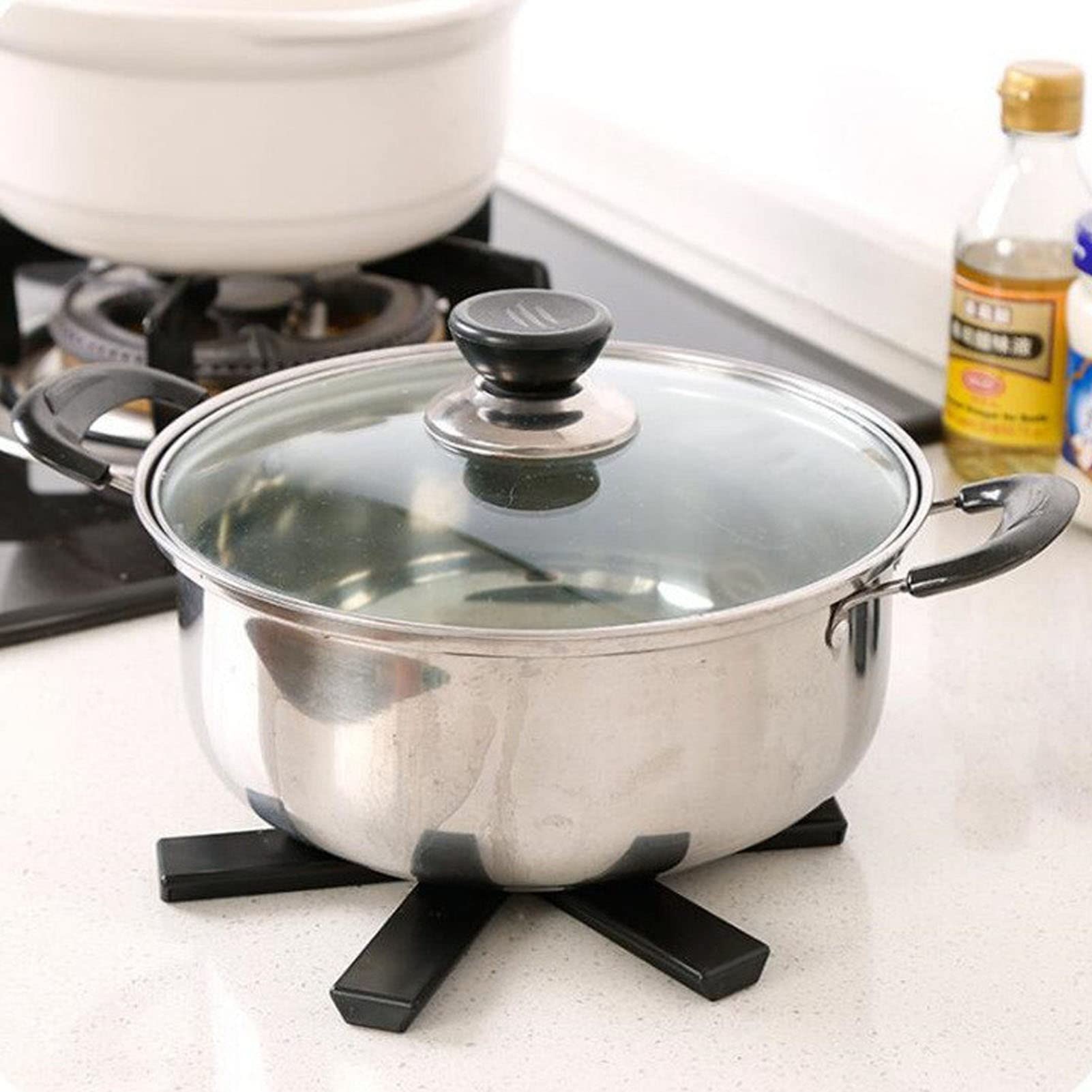 6-Pack Heat Resistant Hot Pot Trivets - Foldable, Washable, Hollow Bottom Insulating Placemats for Kitchen Countertops | Perfect for Dining Tables, BBQ Parties & Hot Dish Protection