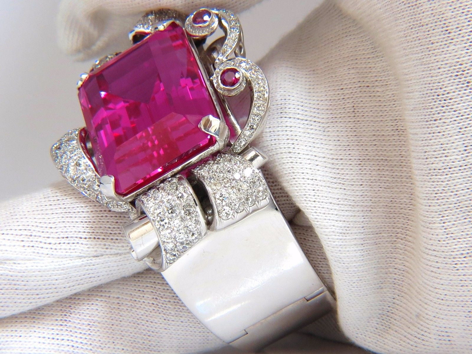 Elegant Pink Sapphire Diamond Ruby Bangle Bracelet - Parisian Deco Style for Women | Perfect for Weddings, Parties & Special Occasions