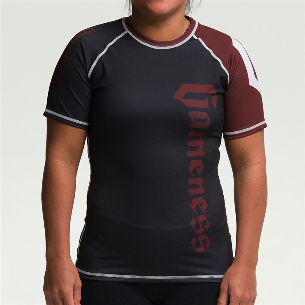 Gameness Women's Short Sleeve Pro Ranked Rash Guard - BJJ MMA Training, Grappling & No-Gi Jiu Jitsu Competition Wear