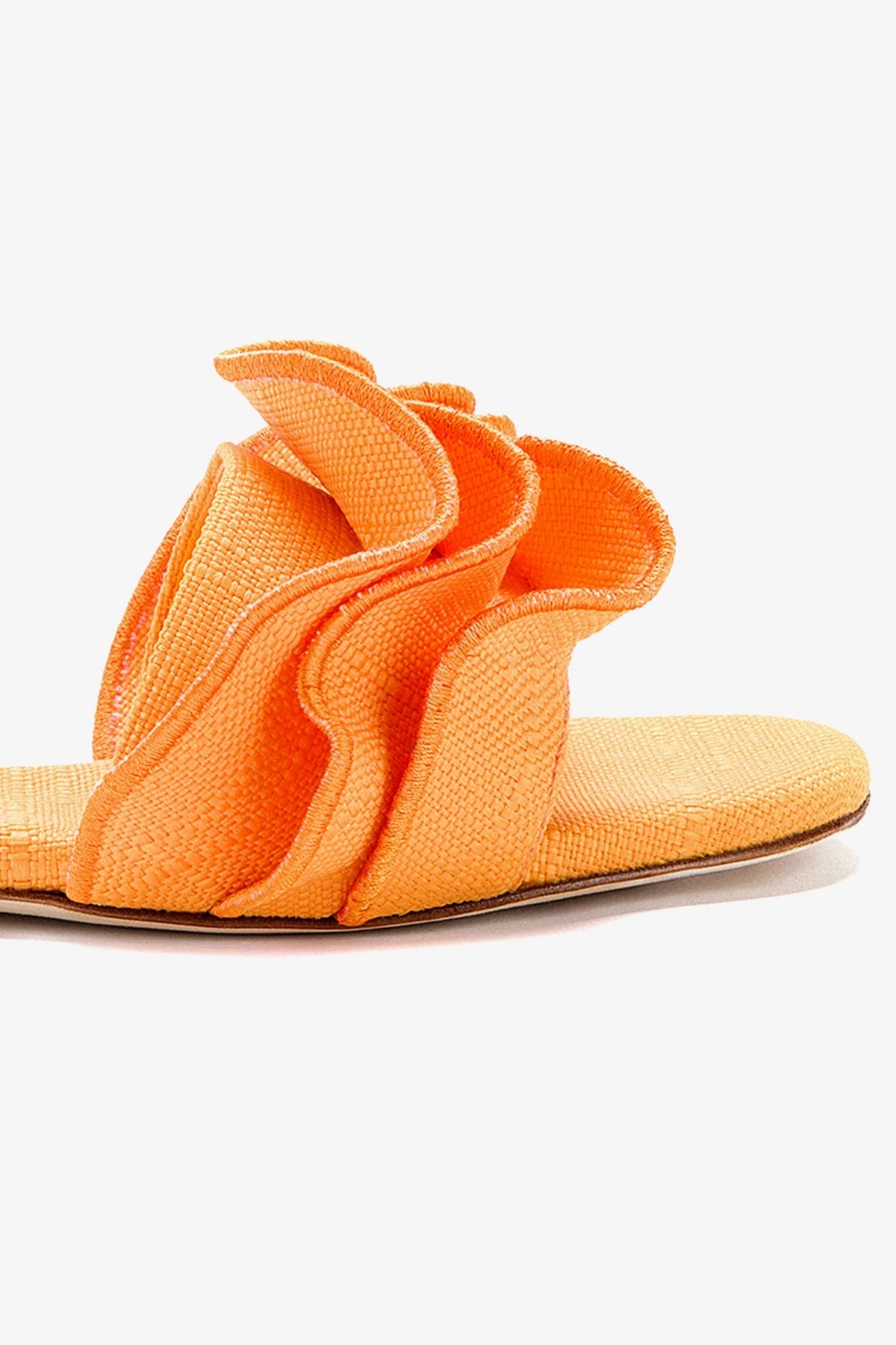 Ivy Ruffle Flat Mule Sandals - Comfortable Summer Slides in Mango Raffia | Perfect for Beach, Poolside & Casual Outings