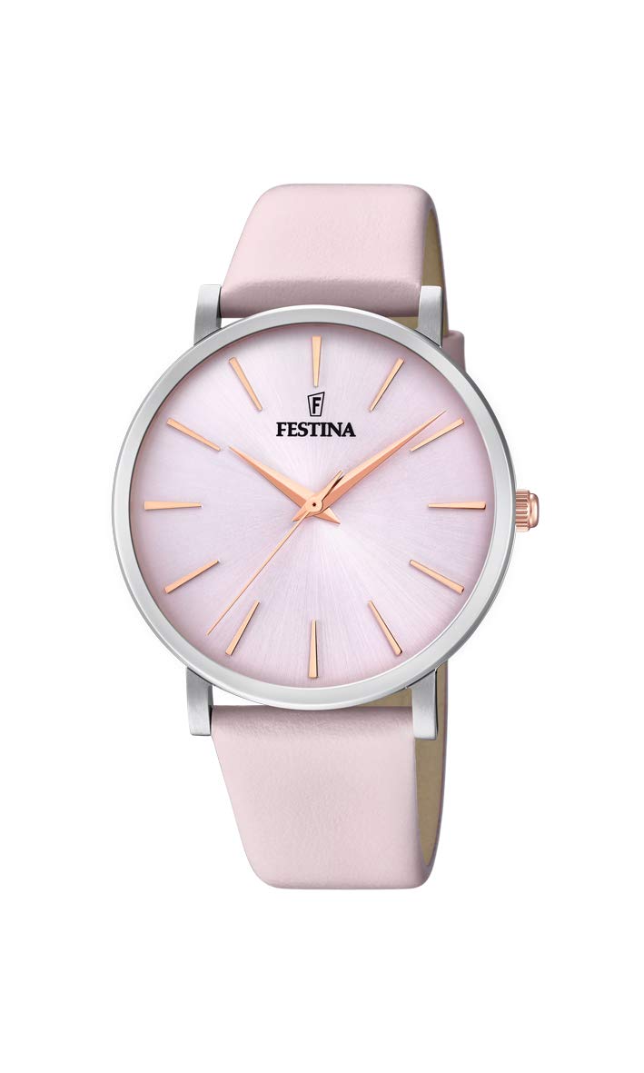 Festina Women's Watch F20371/2 - Pink Dial & Leather Strap - Elegant Quartz Analog Wristwatch for Women - Perfect for Everyday Wear, Office & Special Occasions