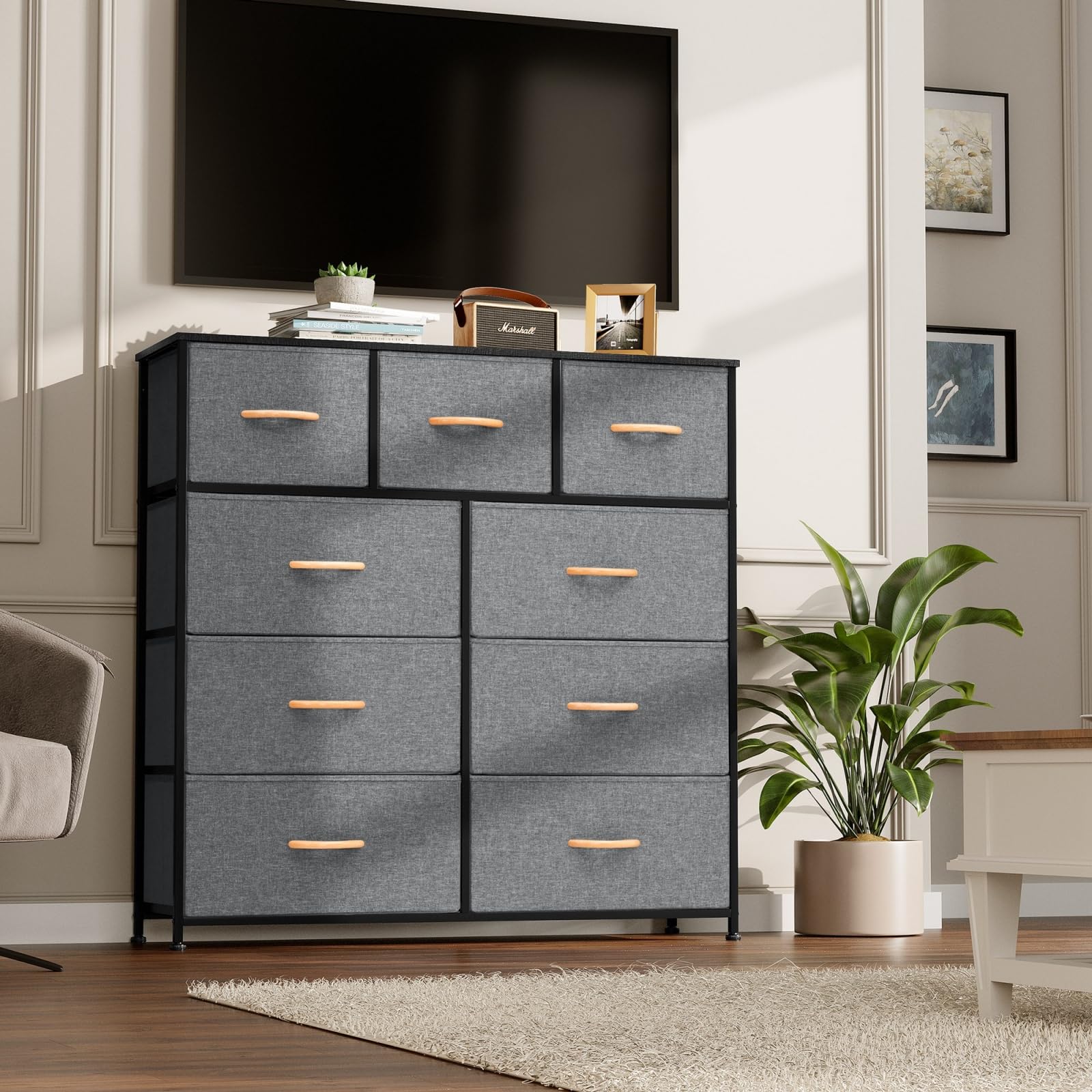 Crestlive White 9-Drawer Tall Dresser for Bedroom - Gray Fabric Storage Organizer for Clothes, Shoes & Accessories | Perfect for Hallway, Entryway & Closet Organization