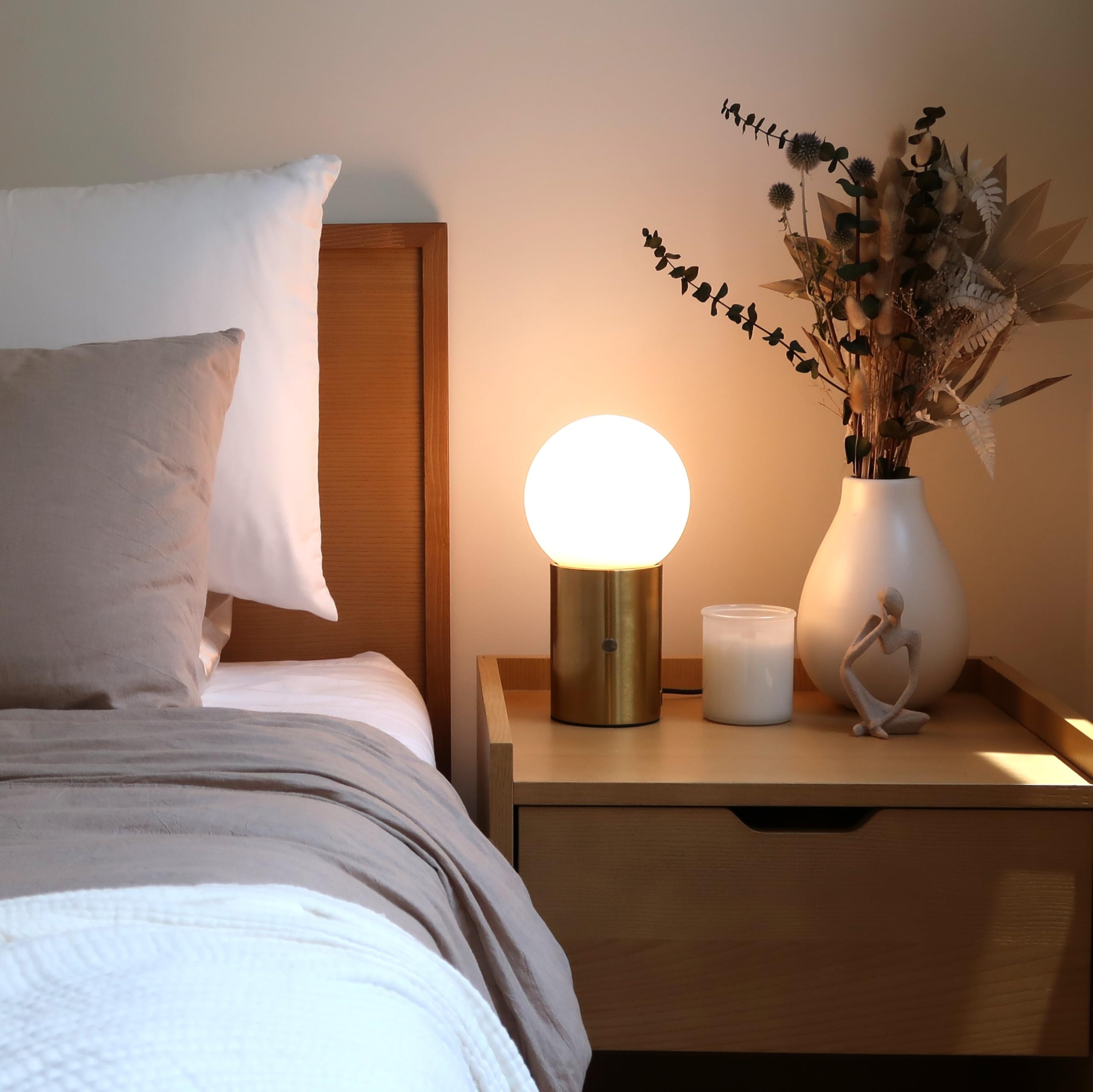 Brightech Kai LED Table Lamp with USB Port - Modern Desk Lamp for Bedroom, Living Room & Office - Adjustable Brightness, Brass Finish - Perfect for Reading, Working & Ambient Lighting