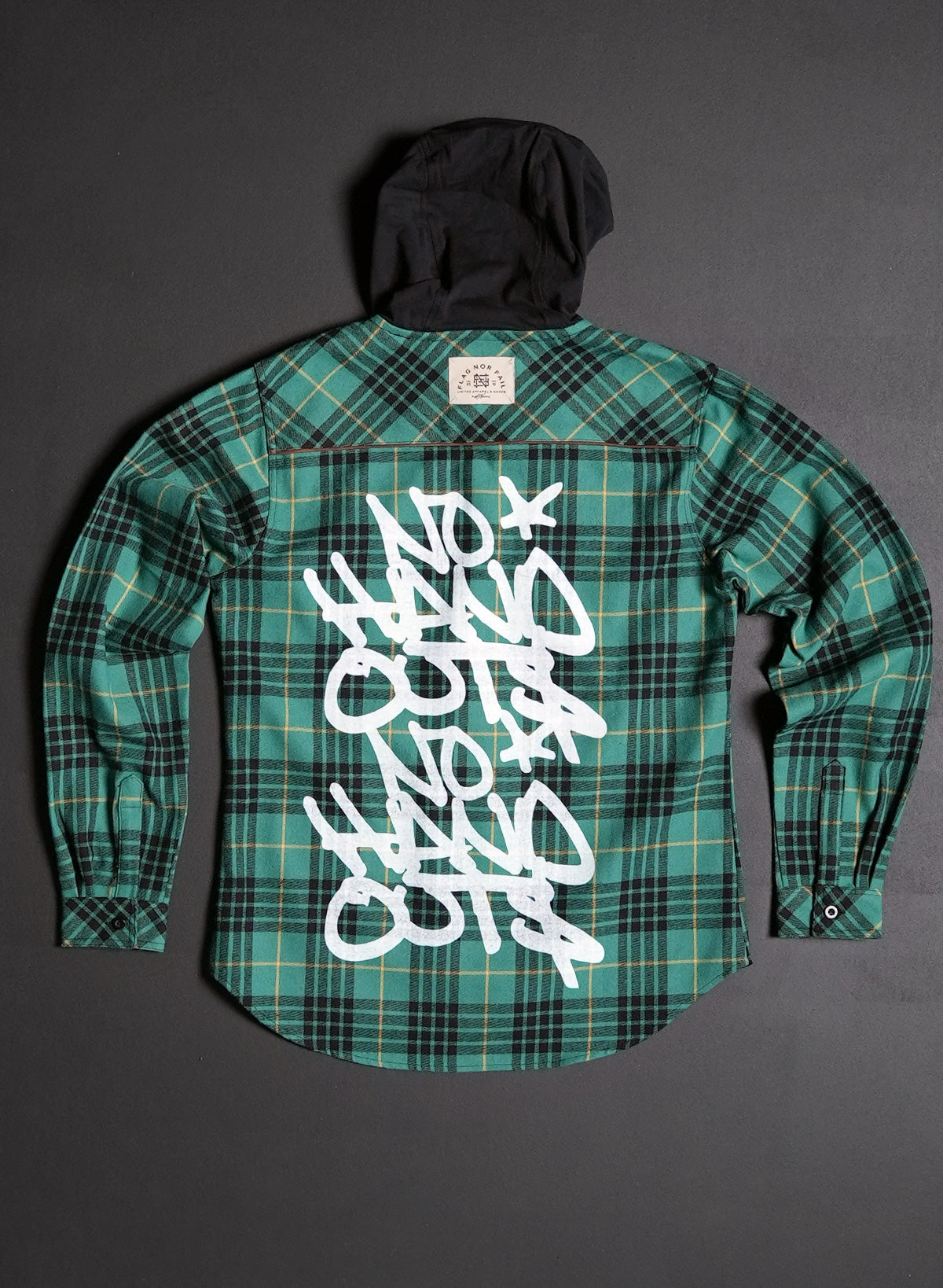 Women's Hooded No Handouts X Forever Flannel Shirt - Green Plaid Cozy Long Sleeve Shirt for Fall & Winter | Casual Outfit, Layering, Outdoor Activities