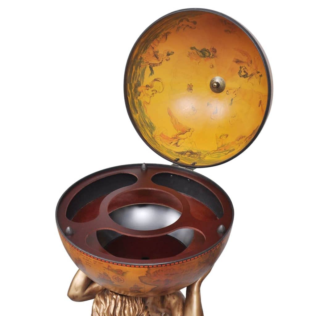 Globe Bar Wine Stand - Atlas Design Wine Rack Cabinet with 4 Compartments (16.5x16.5x33.5 inches) - Perfect for Kitchen, Pantry, Cellar & Home Bar Decor