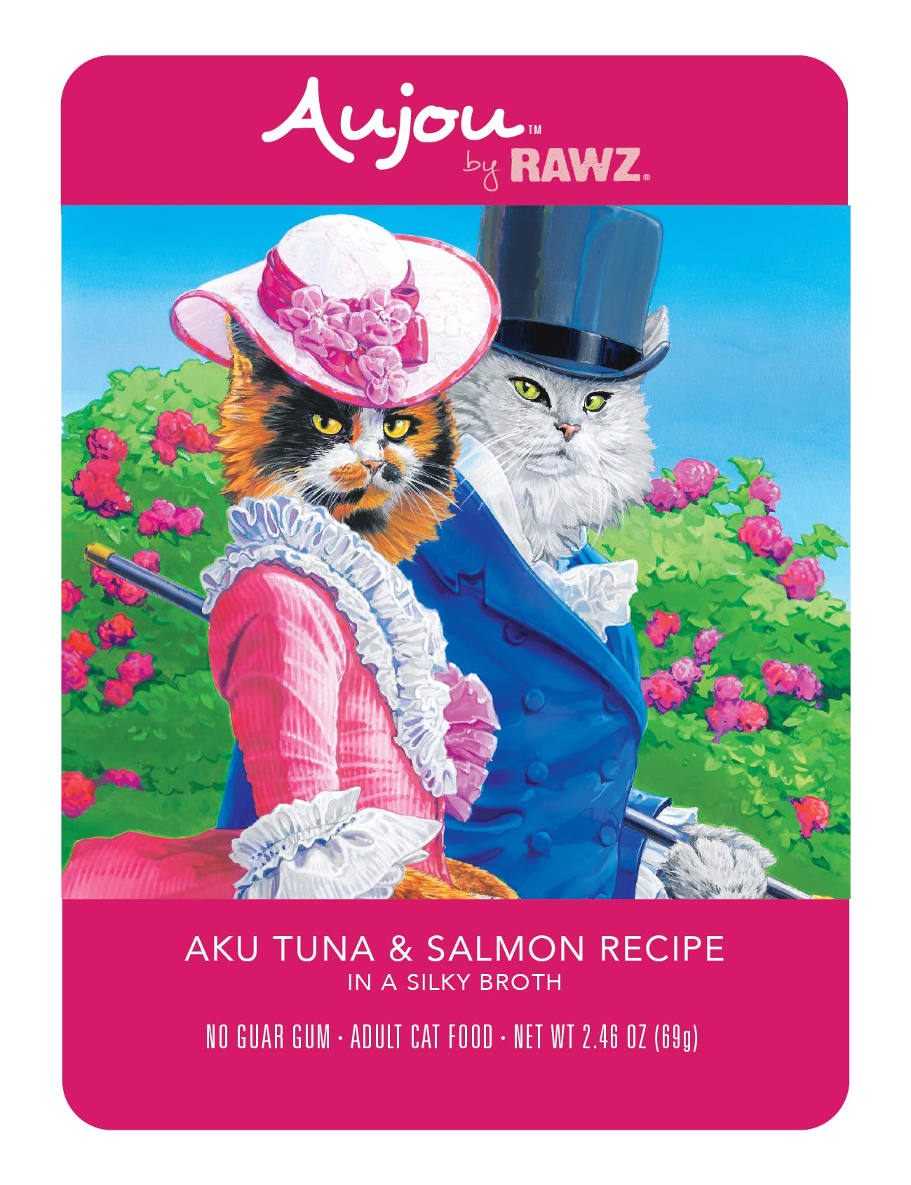 Premium Rawz Aujou Aku Tuna & Salmon Cat Food - Grain-Free, High-Protein Wet Cat Food (8 Pack of 2.46 oz Pouches) - Perfect for Adult Cats & Kittens with Sensitive Stomachs - Ideal for Mealtime, Travel & Outdoor Adventures