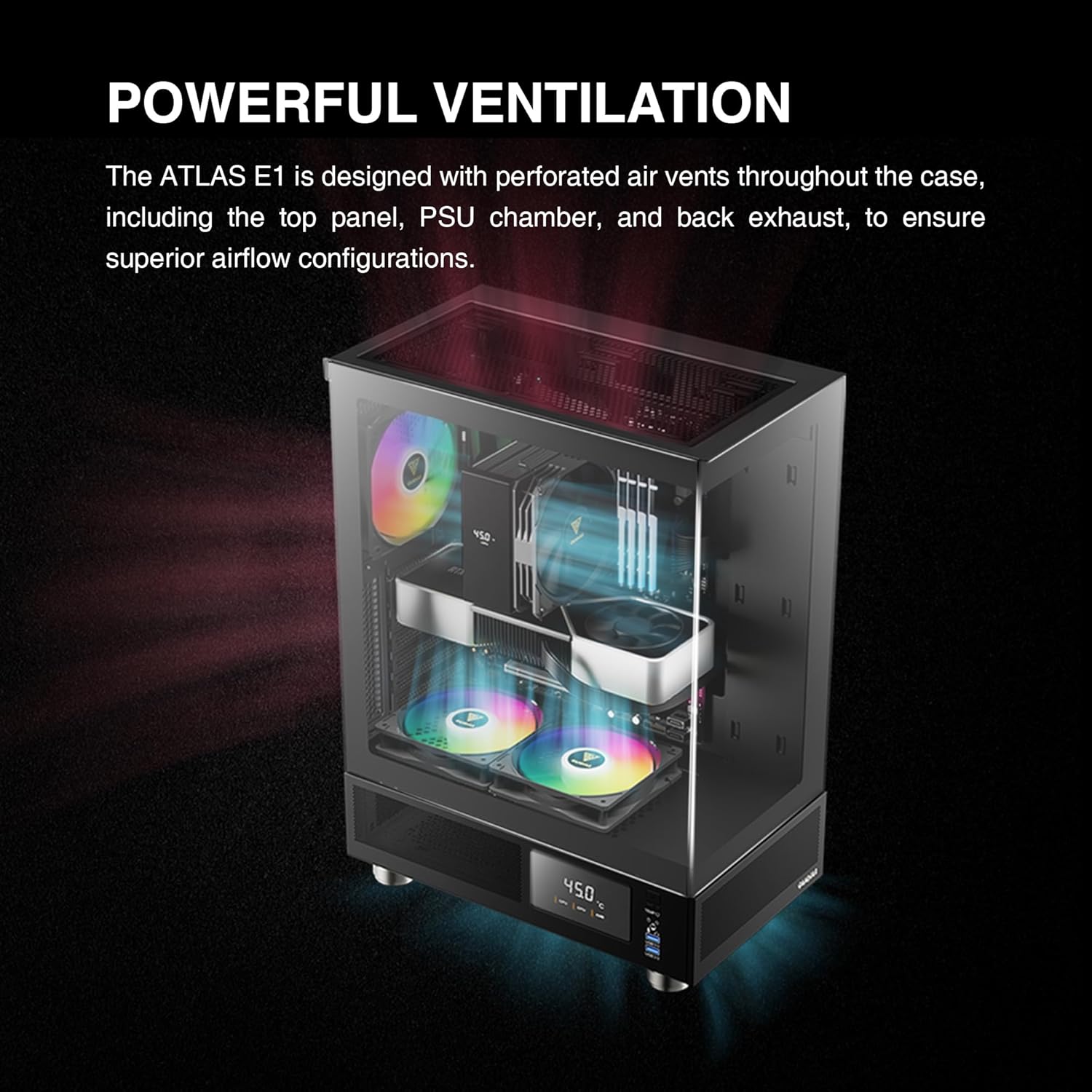 GAMDIAS GD ATLAS E1 ATX Mid Tower Gaming PC Case - Black | High Airflow, Tempered Glass, RGB Lighting | Perfect for Gaming Rigs & Workstations