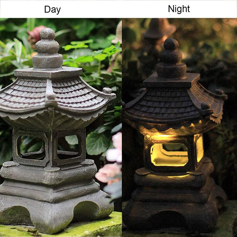 Solar Powered LED Pagoda Stupa Lantern - 16.2 Inch Waterproof Japanese Style Outdoor Garden Statue & Sculpture | Perfect for Zen Gardens, Patio Decor, and Landscape Lighting