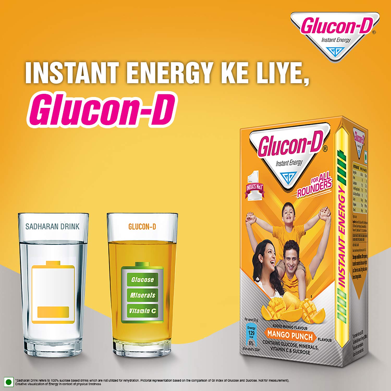 Glucon-D Mango Blast Glucose Powder 450g Refill Pack - Instant Energy Drink Mix with Vitamin C & Calcium for Immunity & Bone Health - Perfect for Sports, Workouts & Quick Energy Boost
