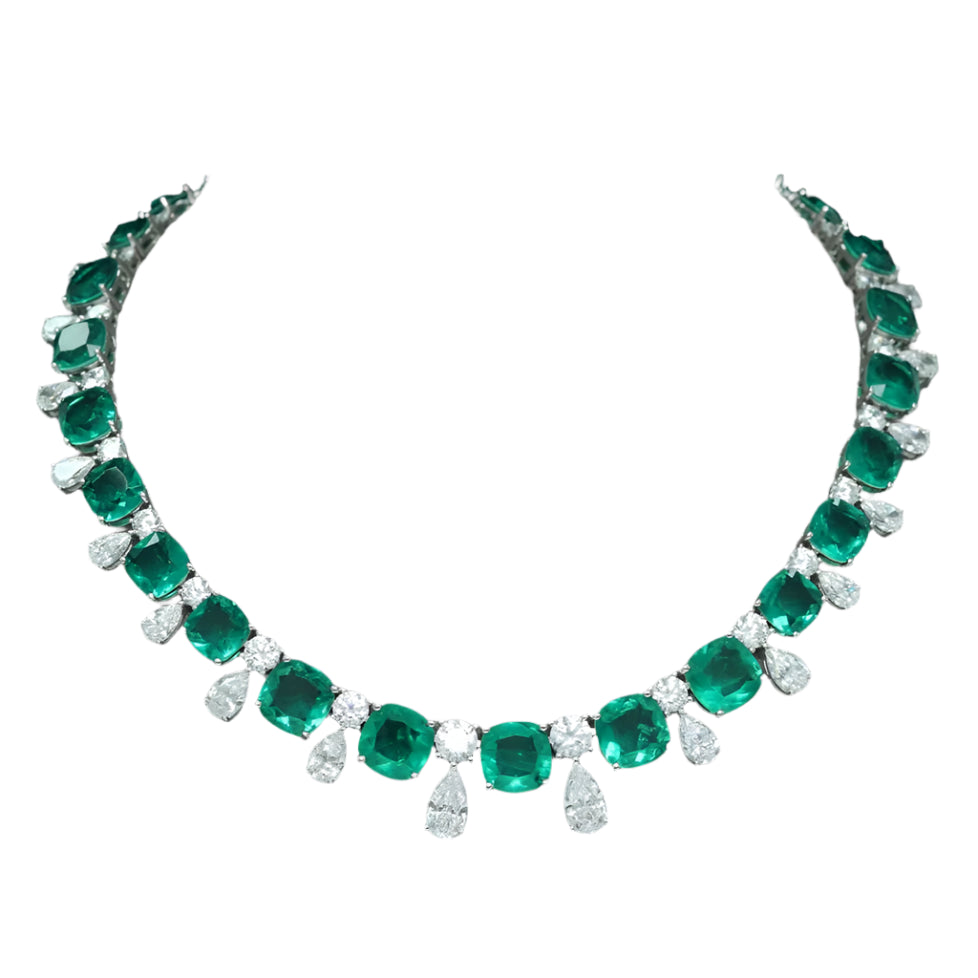 Vintage 925 Sterling Silver 17MM Emerald High Carbon Diamond Pendant Necklace - Fine Jewelry for Women, Anniversary & Birthday Gifts, Perfect for Weddings, Parties & Special Occasions
