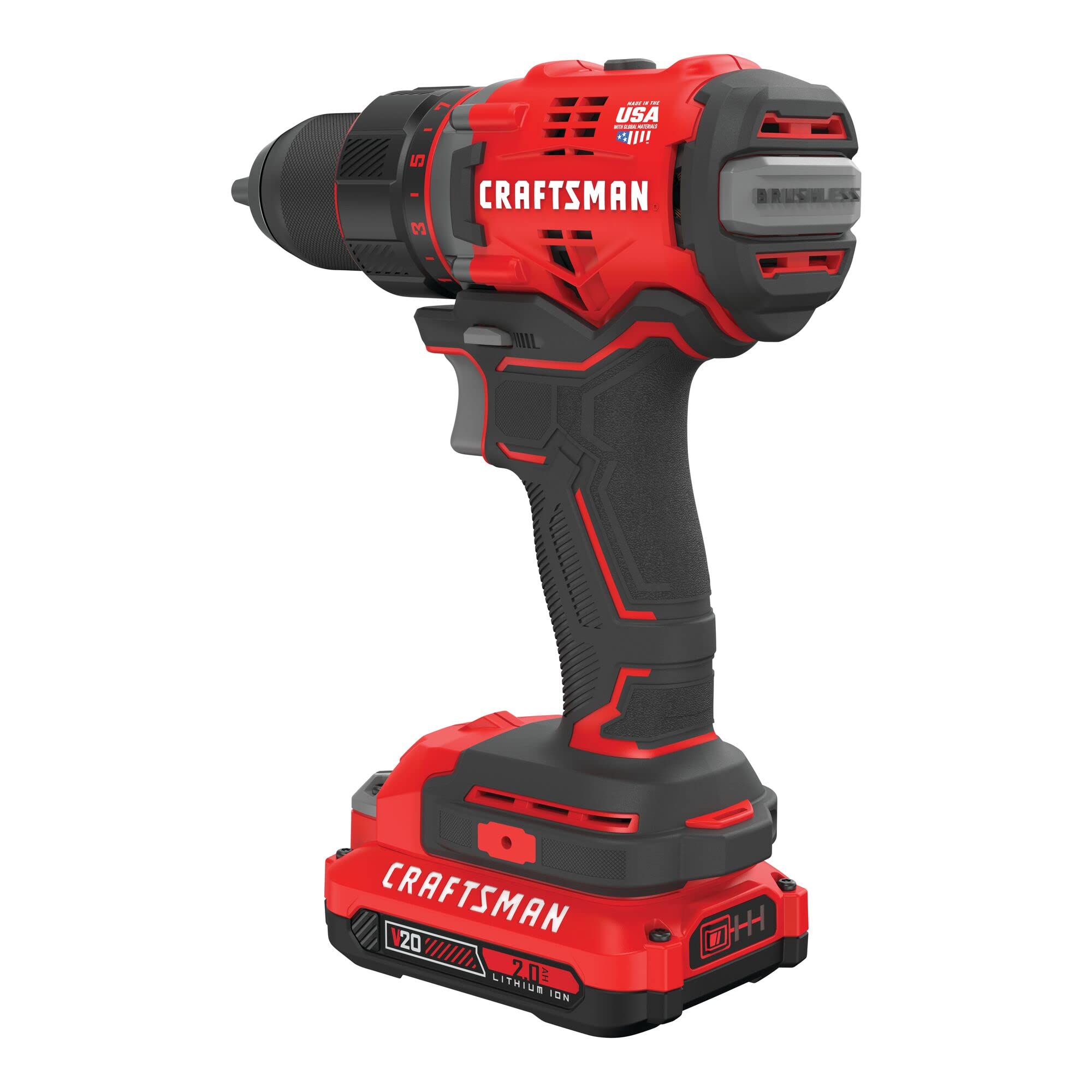 CRAFTSMAN 20V MAX Cordless Drill Driver with 1/2 Inch Keyless Chuck - Includes 2 Batteries & Charger (CMCD720D2) - Perfect for DIY Projects, Home Repairs & Construction Work