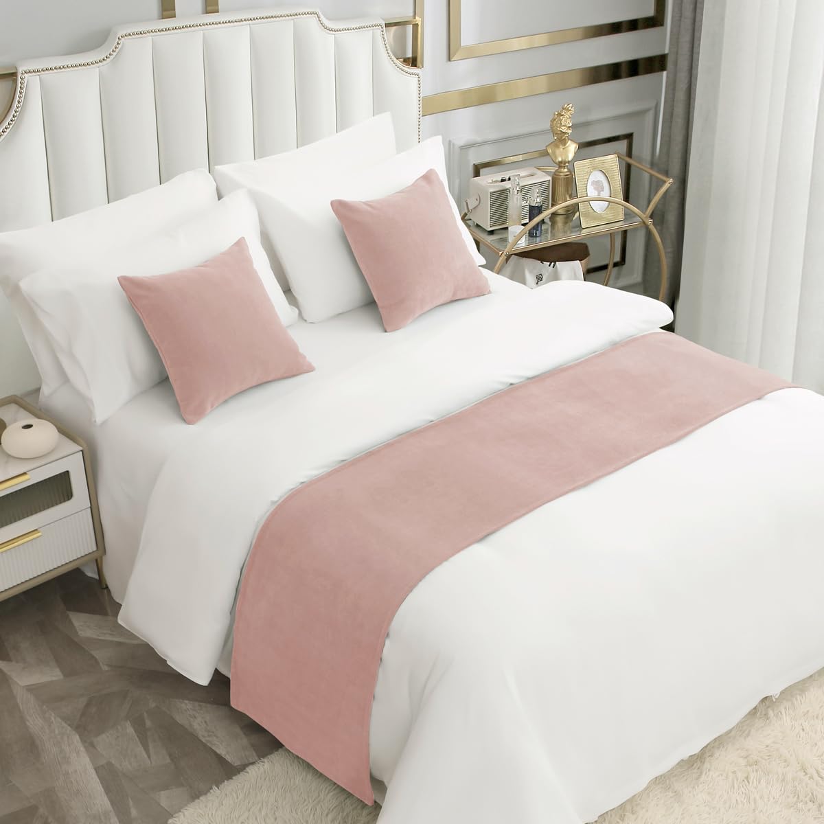 AMBERIS Single Layer Chenille Bed Runner in Coral Pink - Modern Bed Scarf for Home & Hotel Decor | Perfect for Queen/King Beds, Sofas, and Wedding Decorations