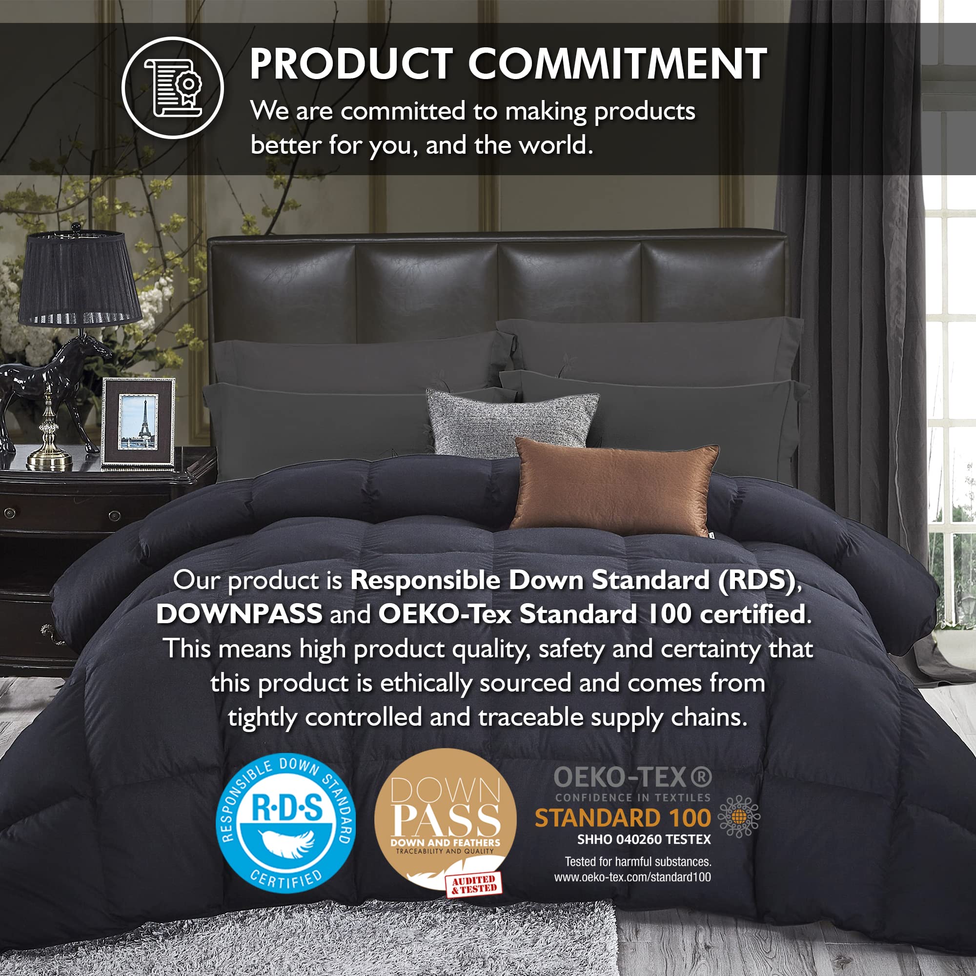 Premium King Size Goose Down Alternative Comforter - Hypoallergenic & Breathable, 100% Egyptian Cotton Cover, 70oz Fill Weight - Perfect for All-Season Bedding (King, Black) | Ideal for Master Bedrooms, Guest Rooms & Luxury Hotels