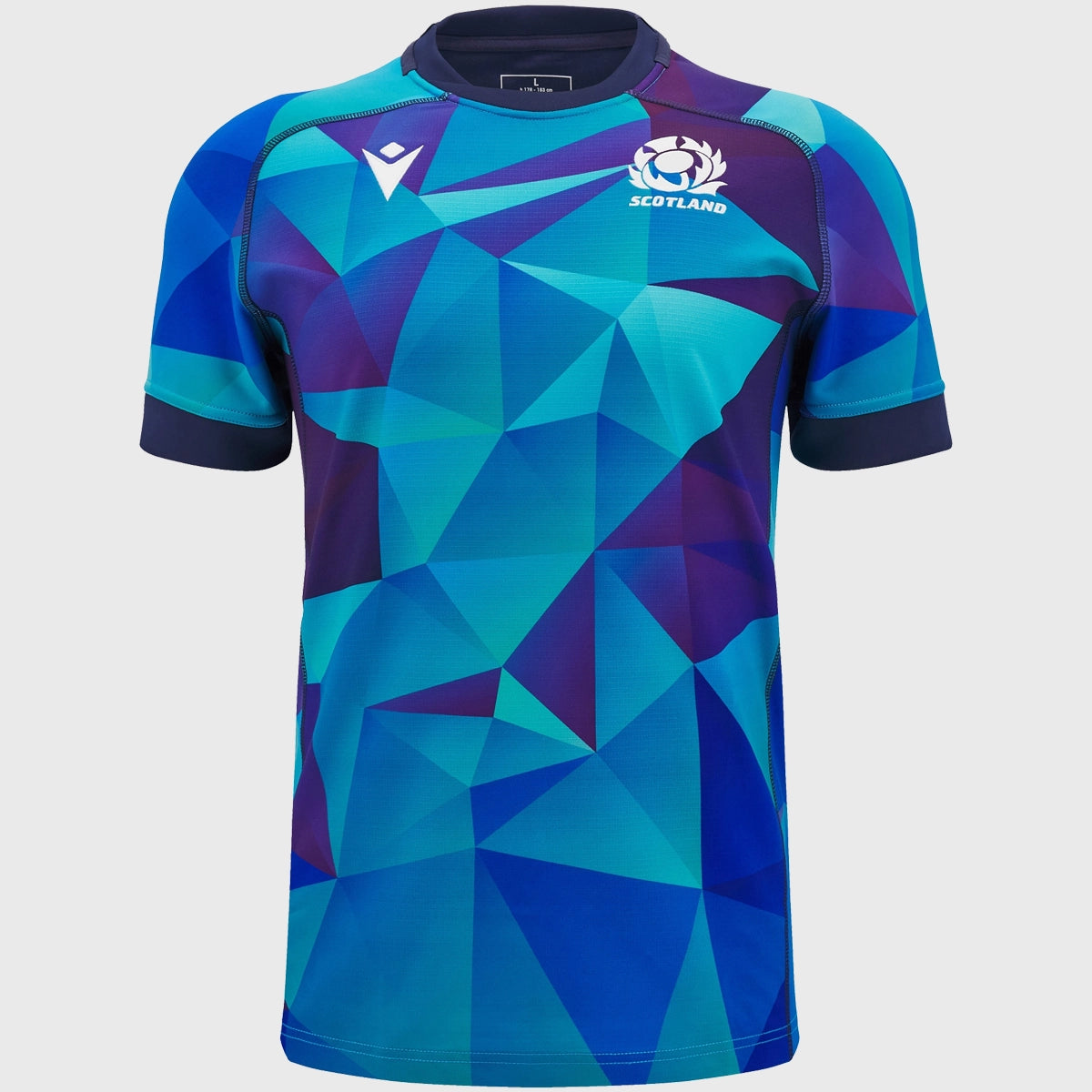 2024/25 Macron Scotland Men's Rugby Training Jersey - Blue | Breathable Performance Jersey for Rugby Practice & Fan Support