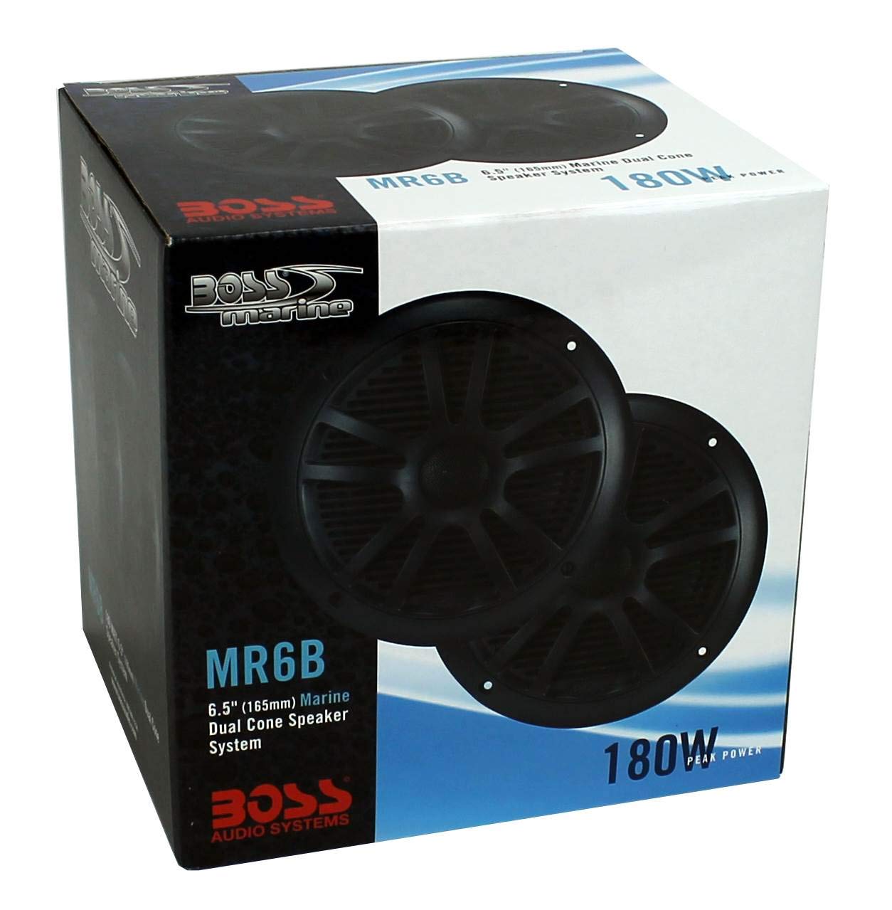 BOSS Audio MR6B 6.5 Inch 180W Dual Cone Marine Speakers (6 Pack) - Waterproof Boat Audio System for Marine, RV, ATV & Outdoor Use