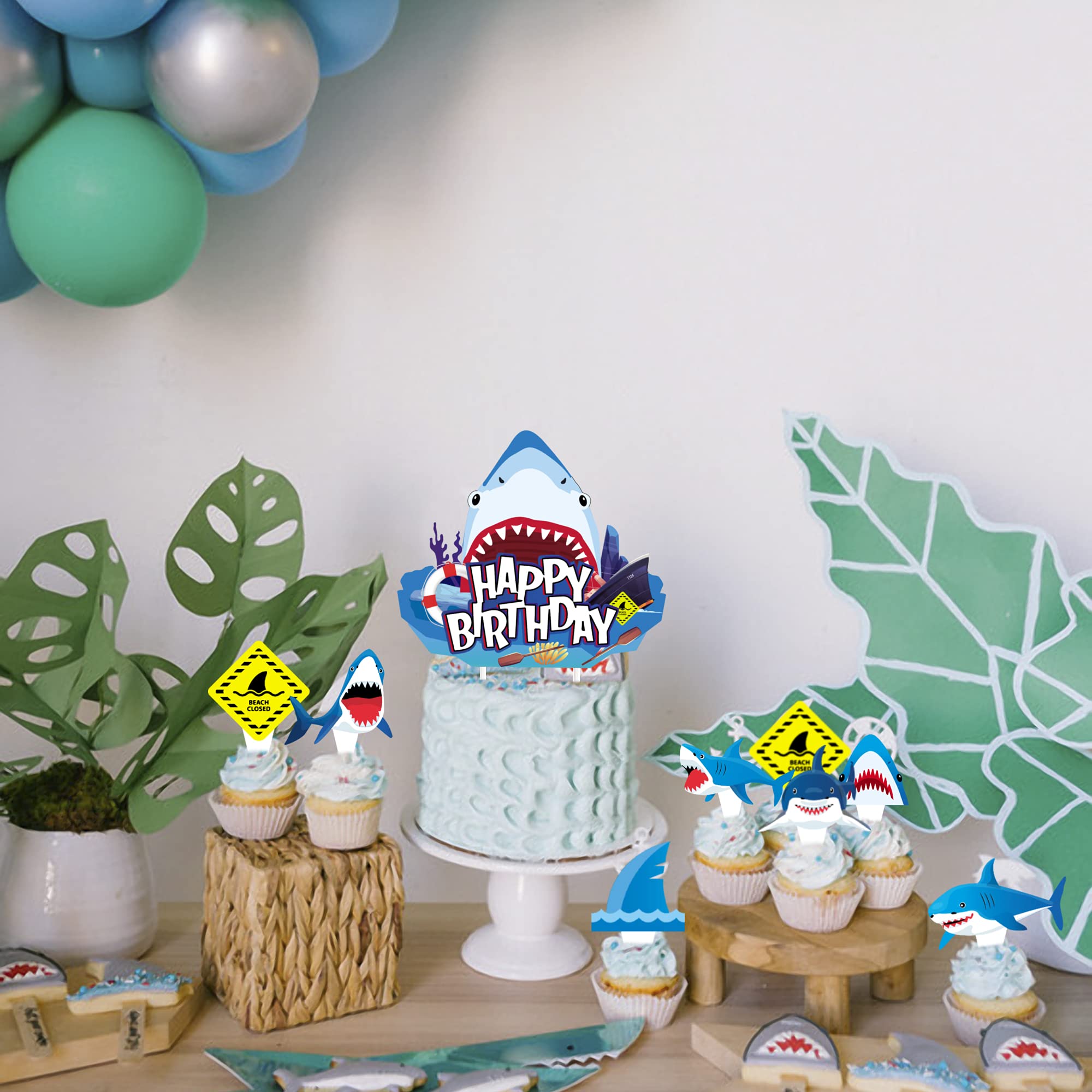 25pcs Shark Cake Topper Set - Fun Shark Birthday Party Decorations for Boys, Kids Shark Theme Party Supplies - Perfect for Birthday Cakes, Cupcakes, and Ocean-Themed Celebrations