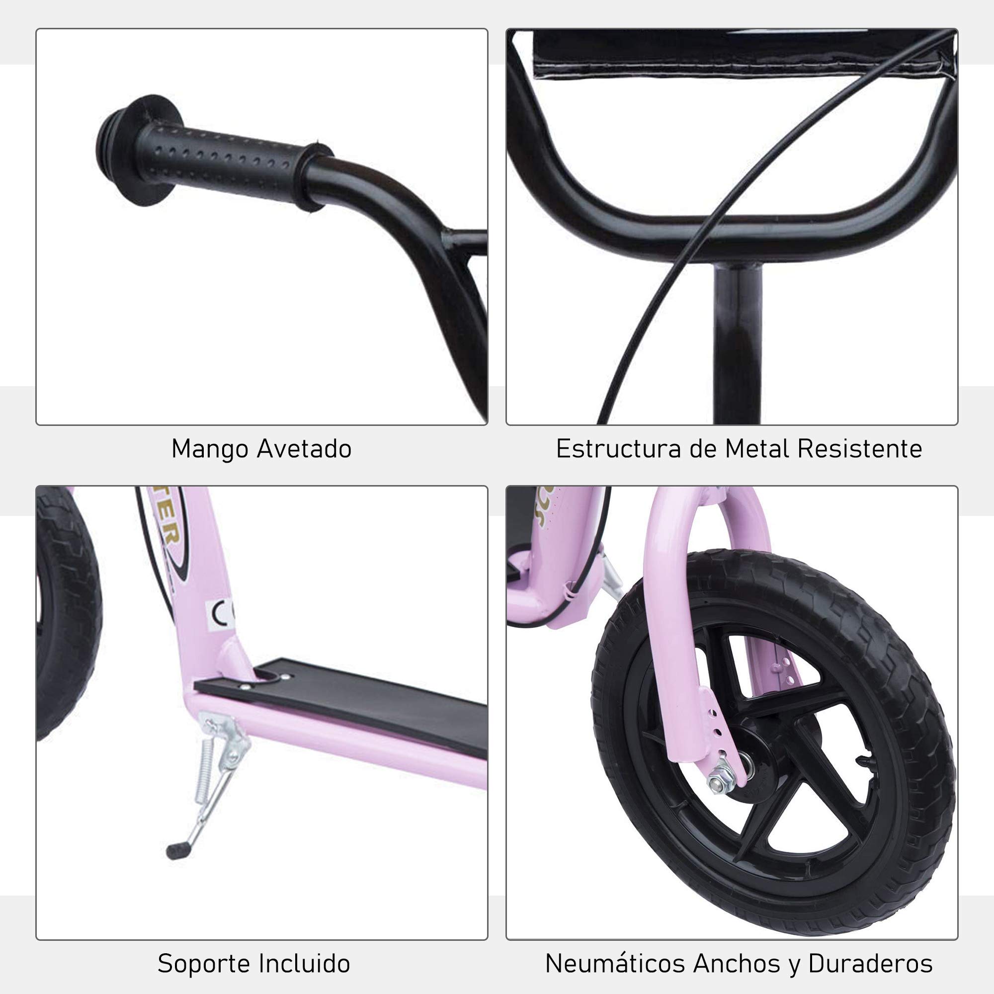 HOMCOM Kids Scooter for Ages 5-12 Years - 12 Inch Big Wheels, Adjustable Handlebar & Rear Brake, Max Load 50kg (120x52x80-88cm) - Pink - Perfect for Outdoor Play, Park Rides & Commuting to School
