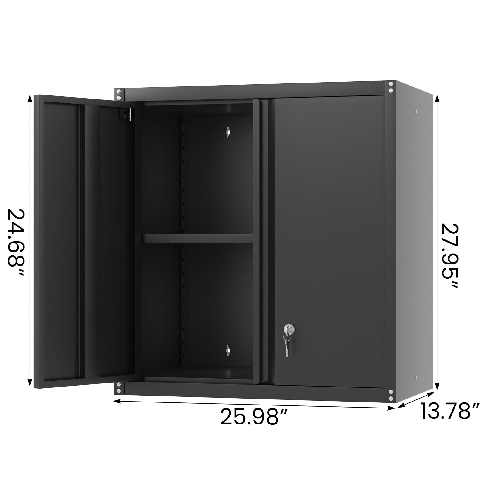 LUCYPAL Black Metal Wall Mounted Storage Cabinet with Adjustable Shelf & Locking Doors - Steel Tool Cabinet for Home Office, Garage, Utility Room & Basement | Space-Saving Organization for Tools, Supplies & Equipment