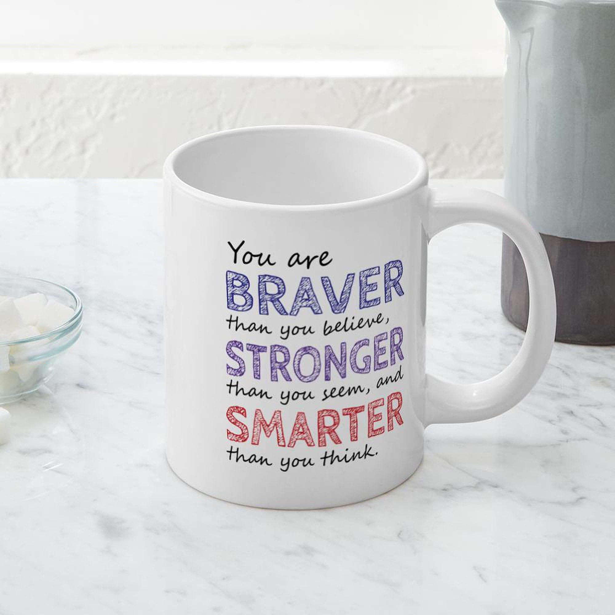 Braver Stronger Smarter 20oz Ceramic Coffee Mug - Large Insulated Tea Cup for Office, Home & Gifts - Motivational Inspirational Drinkware