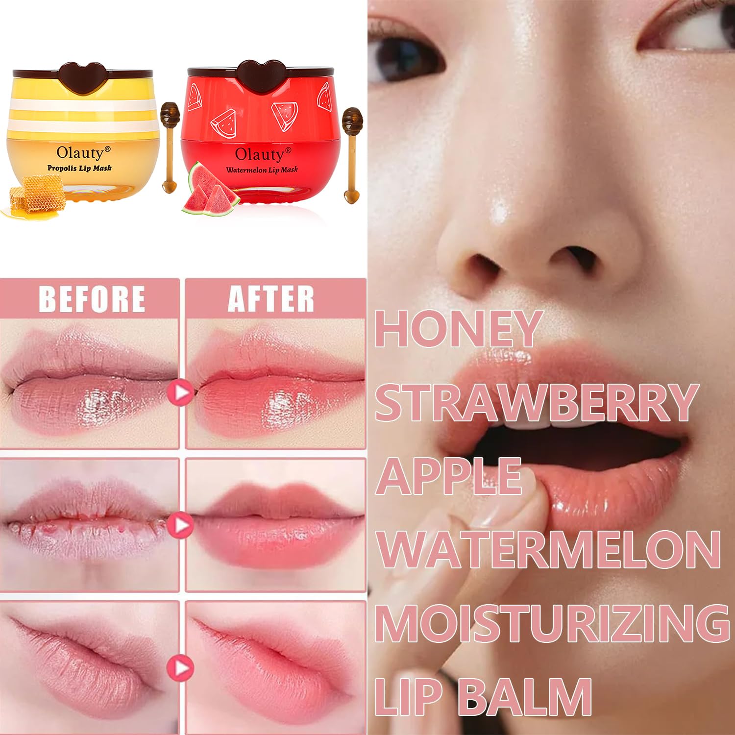 Bee Lip Balm 2PCS - Honey & Watermelon Overnight Lip Mask for Dry Lips | Hydrating Lip Care for Cracked Lips & Lines