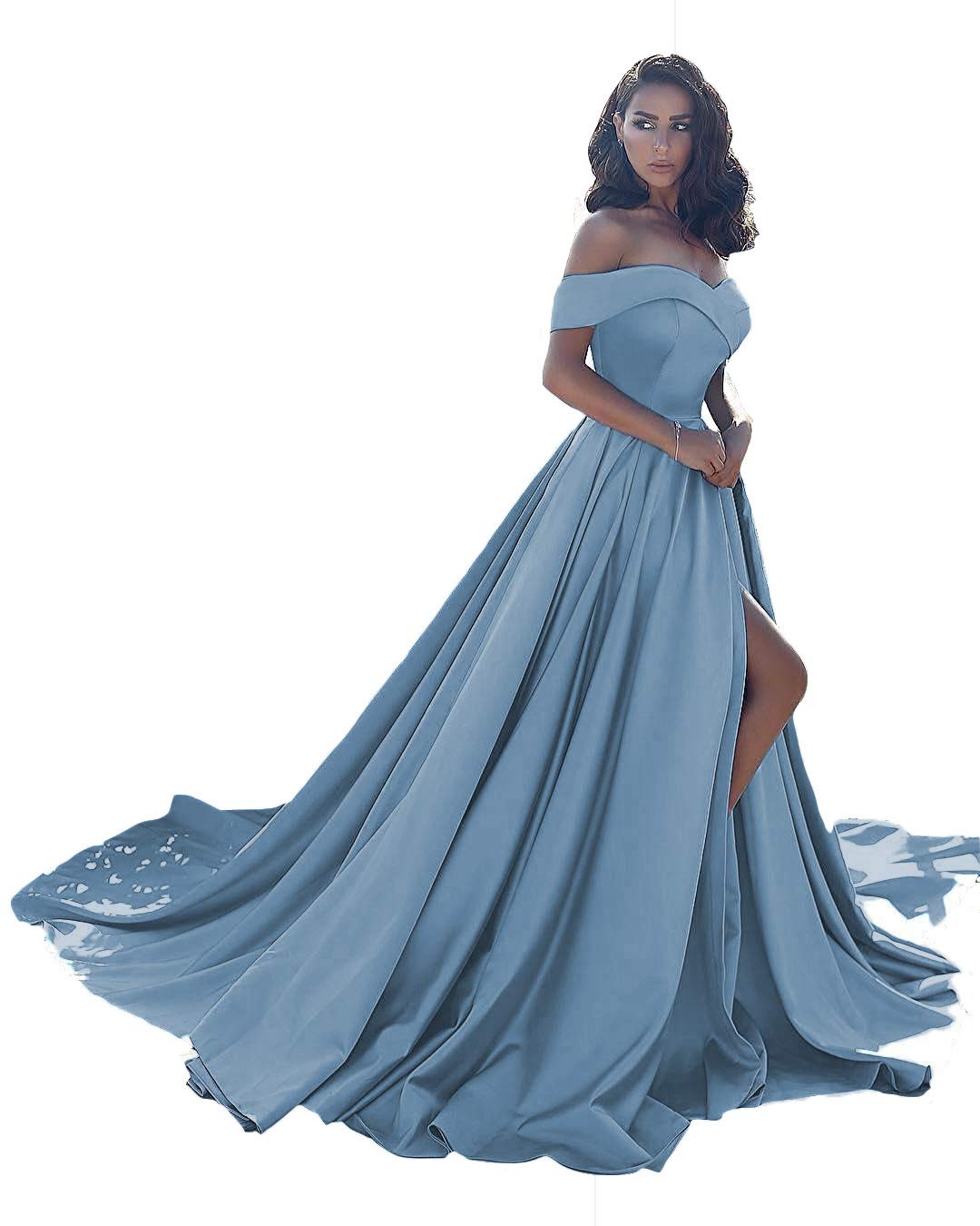 Plus Size Ball Gowns for Women | Off Shoulder Satin Formal Dresses 2024 | A-Line Wedding & Prom Dresses with Slit - Perfect for Evening Galas, Bridal Showers & Special Occasions