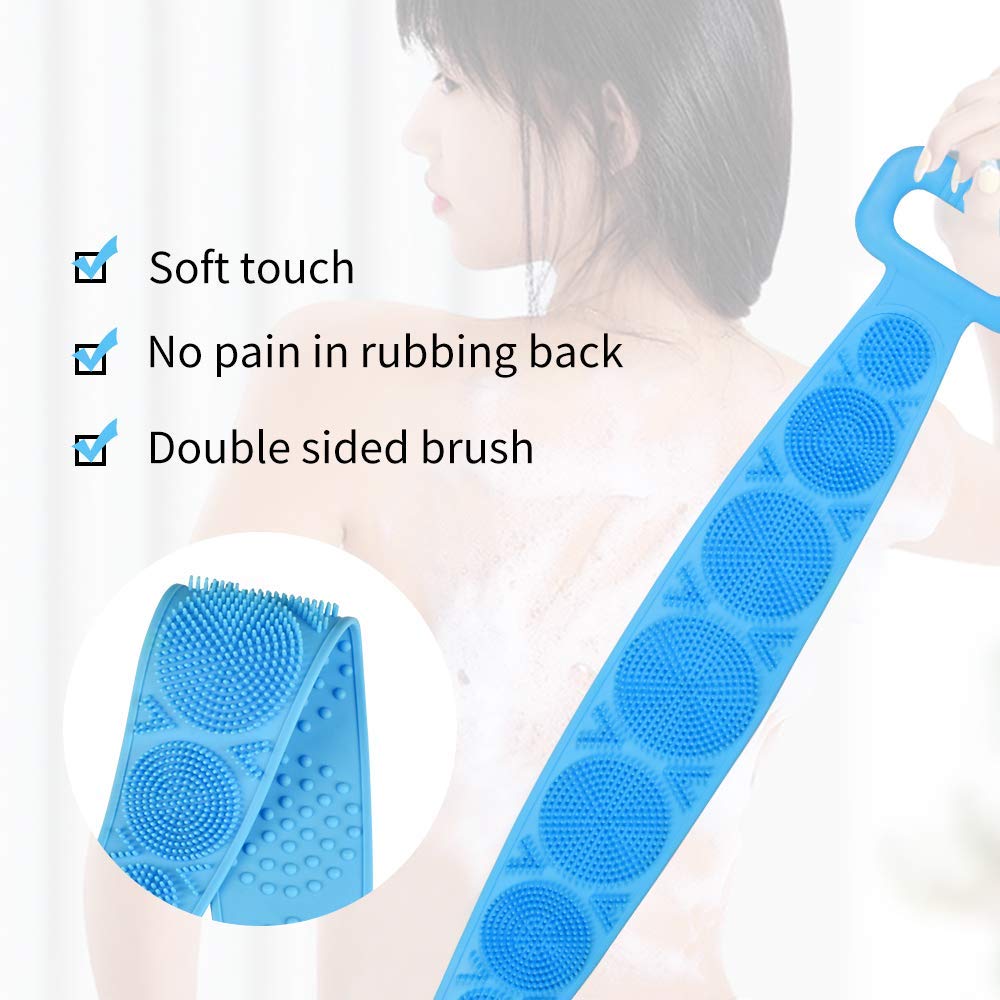 Premium Silicone Body Scrubber & Back Brush - Long Handle Exfoliating Bath Brush for Men & Women, Soft Bristles for Gentle Skin Cleansing - Ideal for Shower, Spa & Exfoliation (Multicolor)