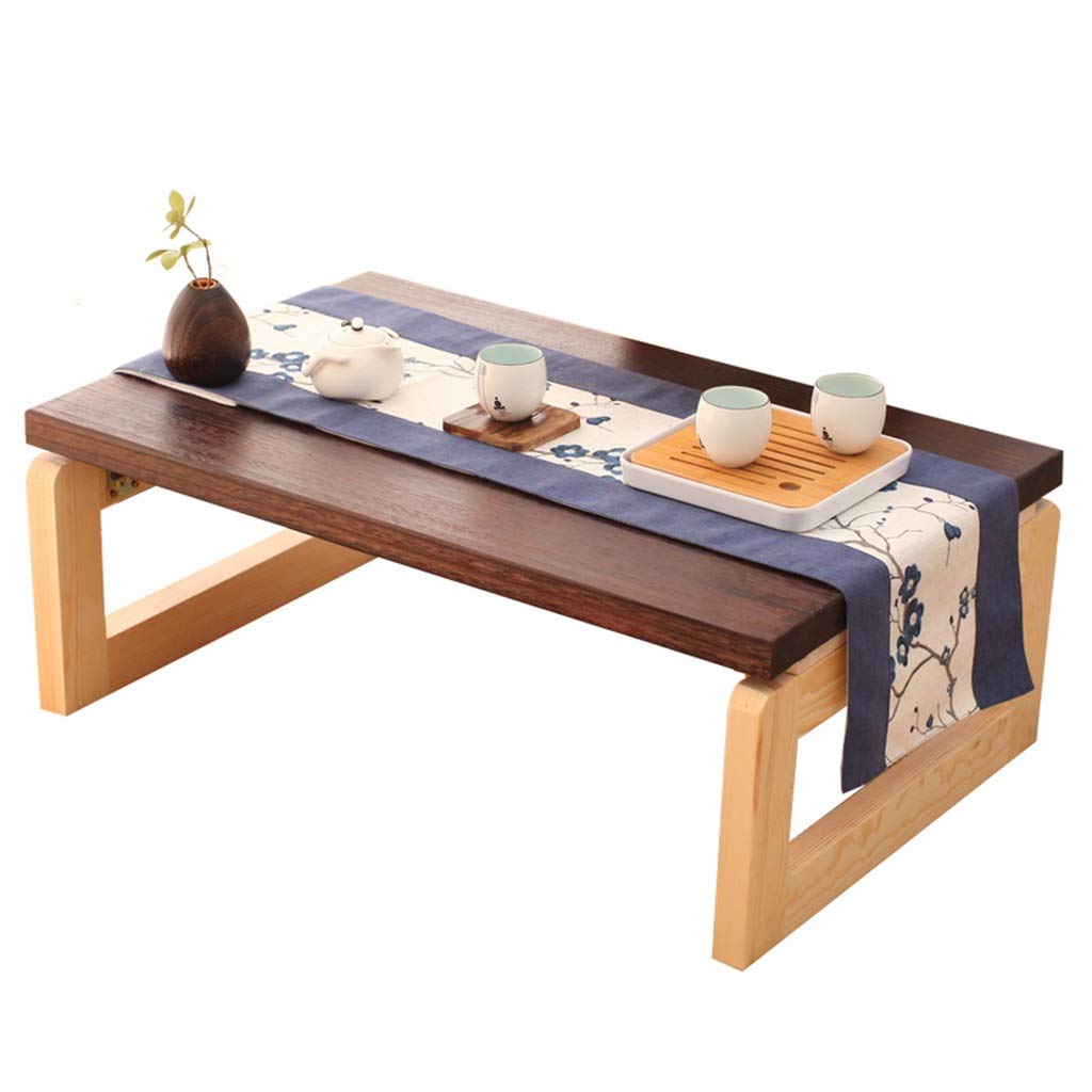 RebeSCo Folding Coffee Table - Japanese Style Low Tea Table for Living Room, Bedroom, Office - Compact & Portable Laptop Desk (Brown, 90x50x30cm) - Perfect for Small Spaces, Tea Ceremonies, and Workspace Organization