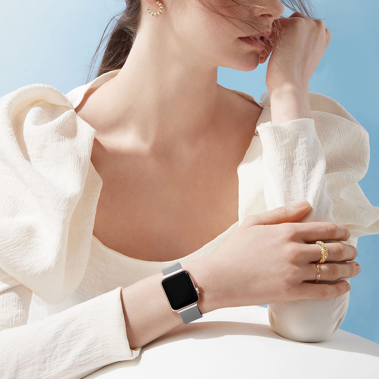 Premium Stainless Steel Apple Watch Bands for Series 8/7/6/5/4/3/2/1/SE/Ultra - 38mm 40mm 41mm 42mm 44mm 45mm 49mm Replacement Bracelet - Stylish Unisex Metal Strap for Men & Women - Perfect for Workouts, Office & Everyday Wear