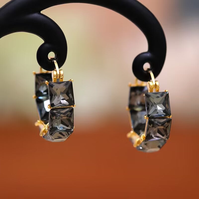 Geometric Ice Cube Crystal Huggies Hoop Earrings for Women | A7551 | Trendy Everyday Jewelry for Work, Party & Casual Outfits