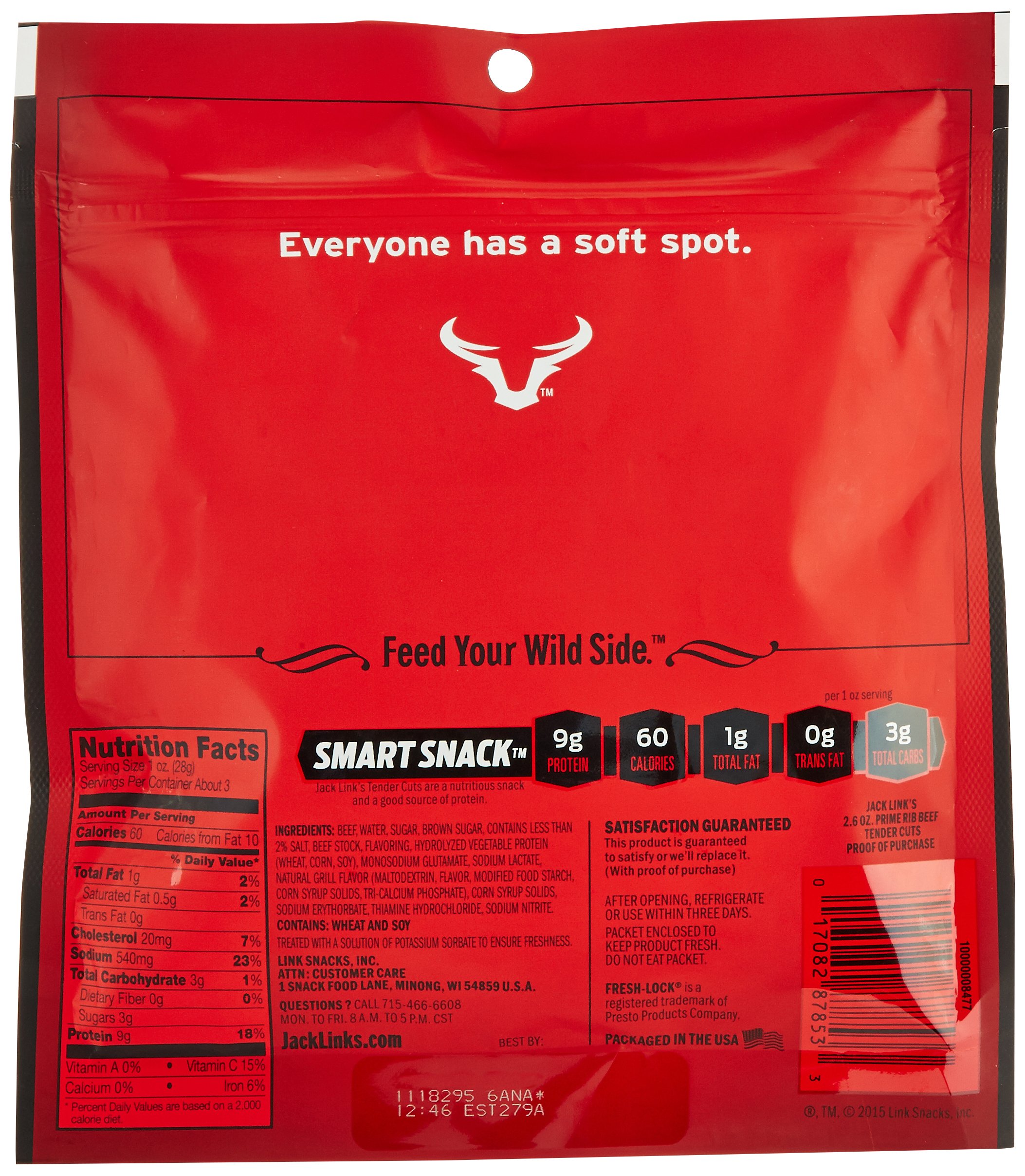 Jack Link's Tender Cuts Prime Rib Beef Jerky - 2.6 Oz (Pack of 4) | High Protein Meat Snacks for Hiking, Camping & Road Trips | Gluten Free & Keto Friendly