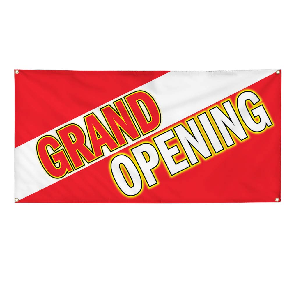 Grand Opening Vinyl Banner - Weatherproof Outdoor Business Sign (60x144 Inches, Red, 10 Grommets) - Perfect for Store Promotions, Events & Industrial Yard Advertising