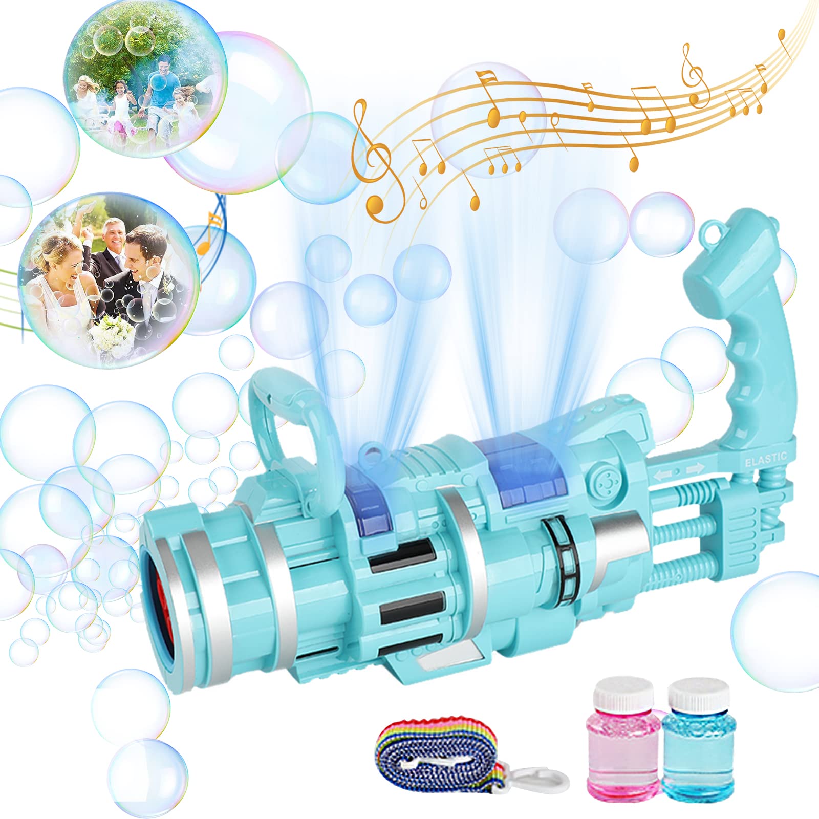 Electric Bubble Gun Blower for Kids & Toddlers - Battery Operated Light Up Musical Bubble Maker Toy - Portable Outdoor Bubble Machine for Birthday Parties, Backyard Play, Summer Activities