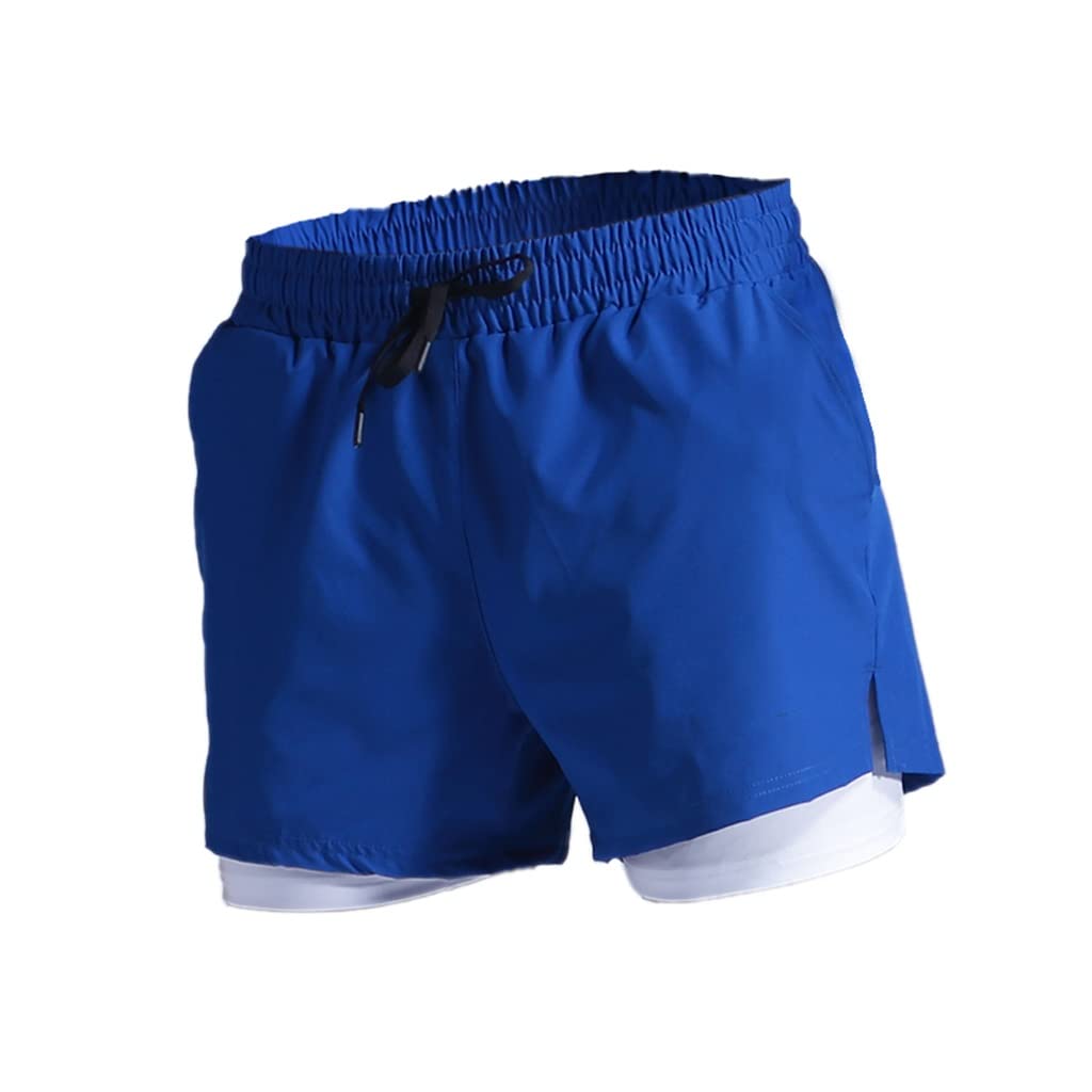 2 in 1 Men's Quick Dry Running Shorts - Athletic Jogging Fitness Shorts for Soccer Training & Track Workouts - Breathable Moisture Wicking Sports Shorts (Blue, XL) - Perfect for Gym, Marathon & Outdoor Activities
