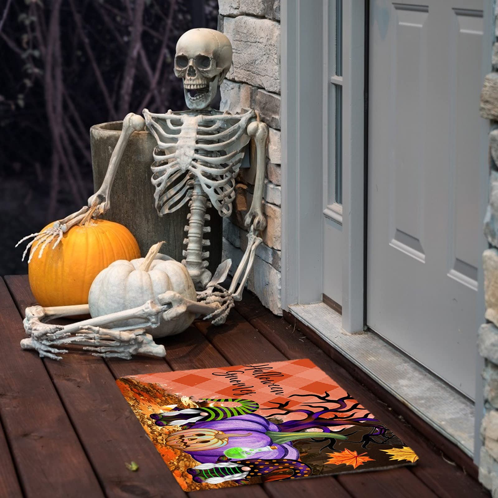 Halloween Door Mats for Outside Entry - Cute Gnome Pumpkin Design for Indoor & Outdoor Use - Perfect for Halloween Decor, Front Porch, and Entryway