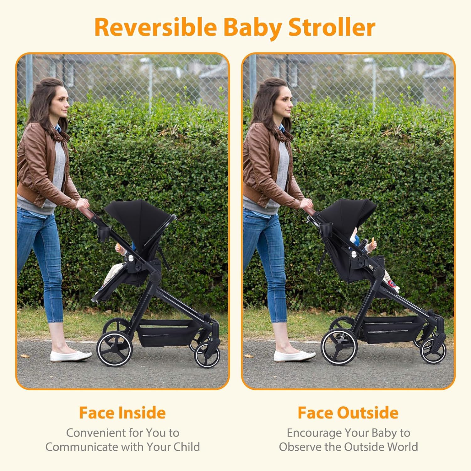 Foldable Double Bassinet Stroller - Adjustable Reversible Pushchair with Large Storage Basket & Canopy for Newborn & Toddler | Perfect for Travel, Shopping & Outdoor Walks